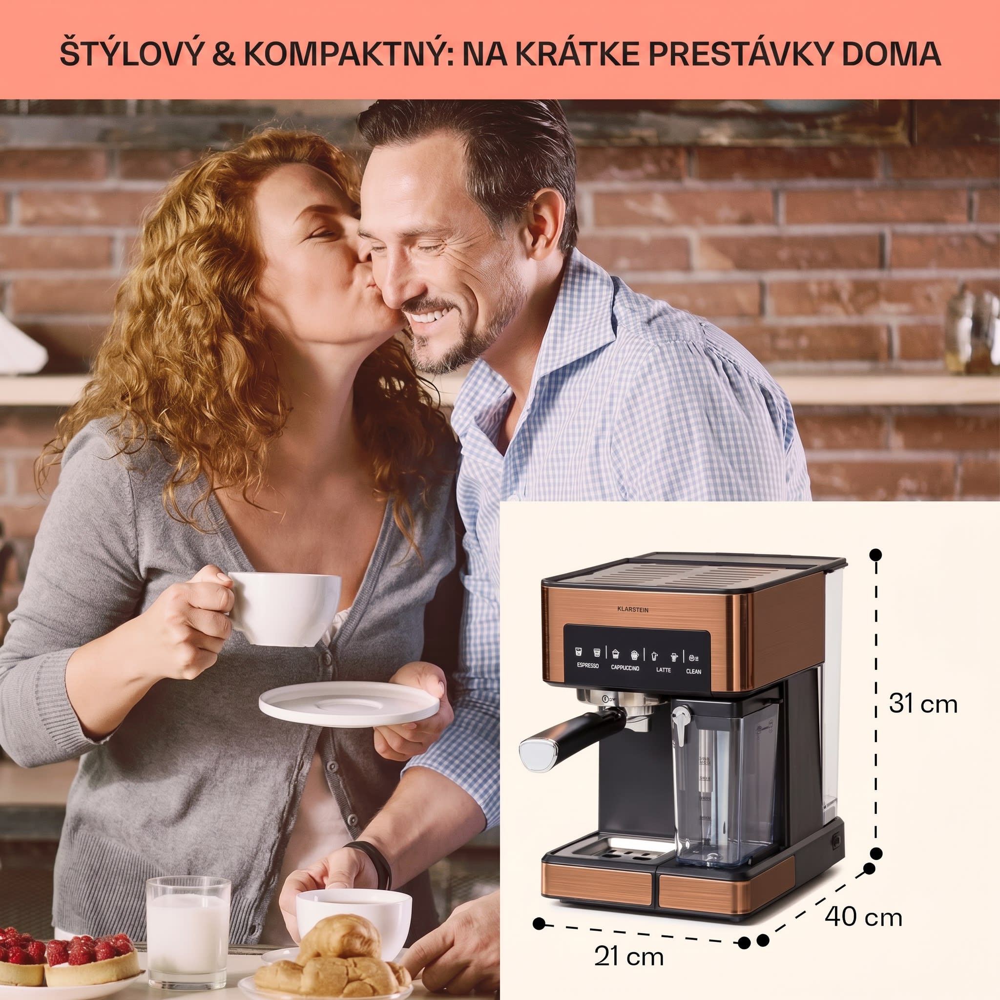 Klarstein Arabica Comfort kávovar s portafiltrom, 1350 W, 20 bar, 1,8 l, dotykový ovládací panel – Obrázok 5
