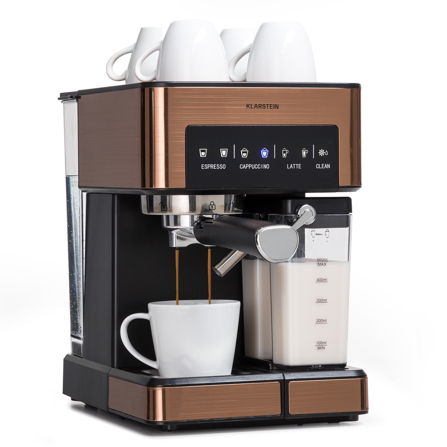 Klarstein Arabica Comfort kávovar s portafiltrom, 1350 W, 20 bar, 1,8 l, dotykový ovládací panel