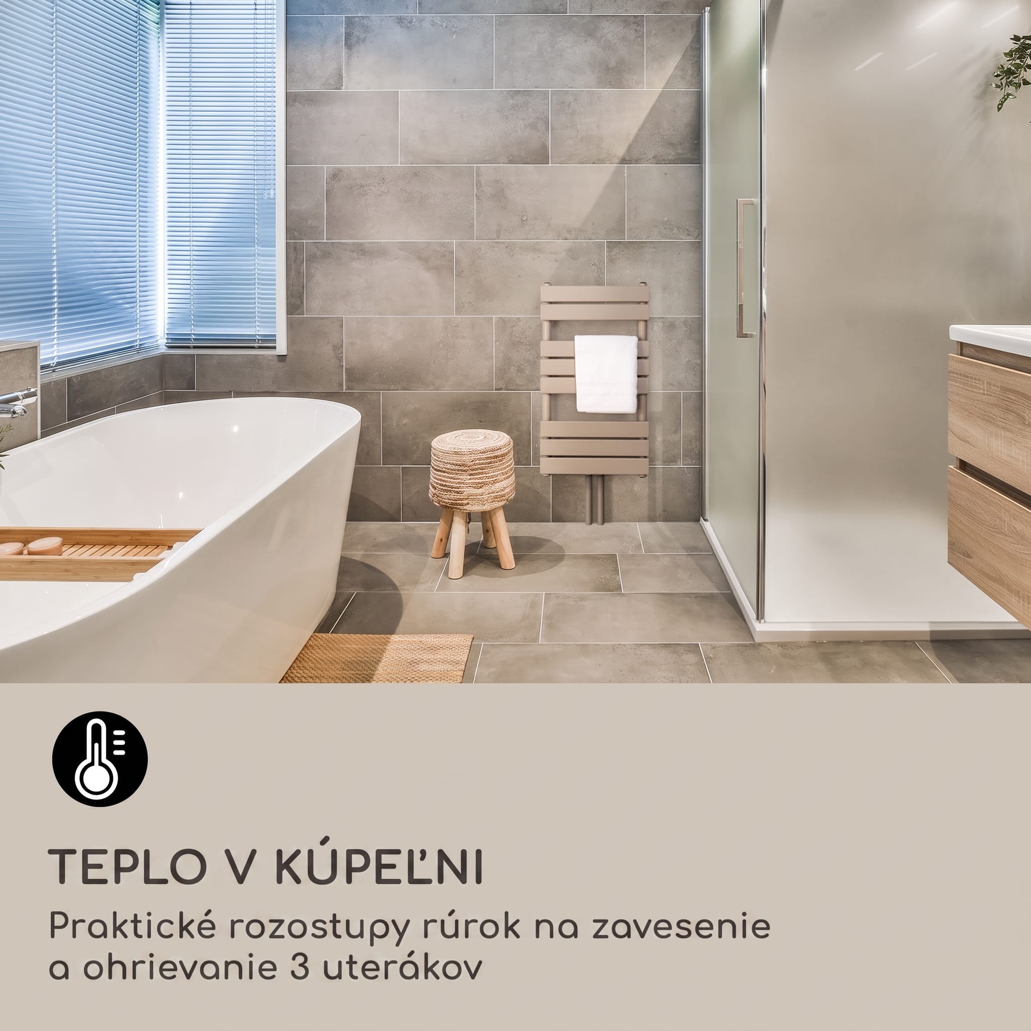 Blumfeldt Fairmont 80 x 45 radiátor 375W teplá voda 3 držiaky na uteráky 1/2 – Obrázok 2