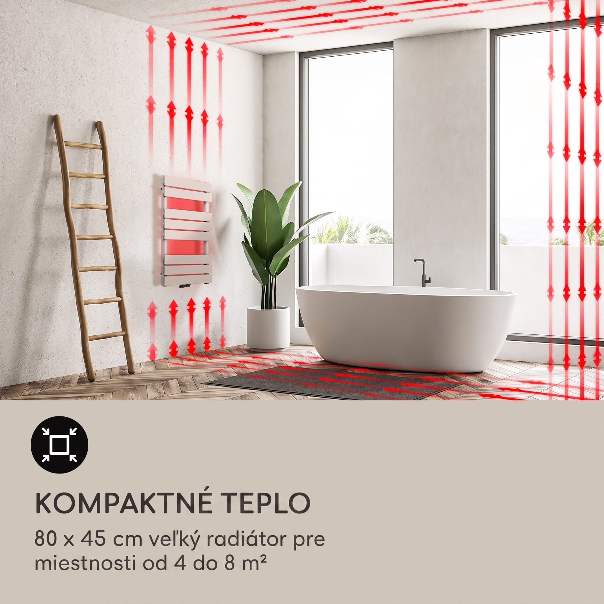 Blumfeldt Fairmont 80 x 45 radiátor 375W teplá voda 3 držiaky na uteráky 1/2 – Obrázok 5