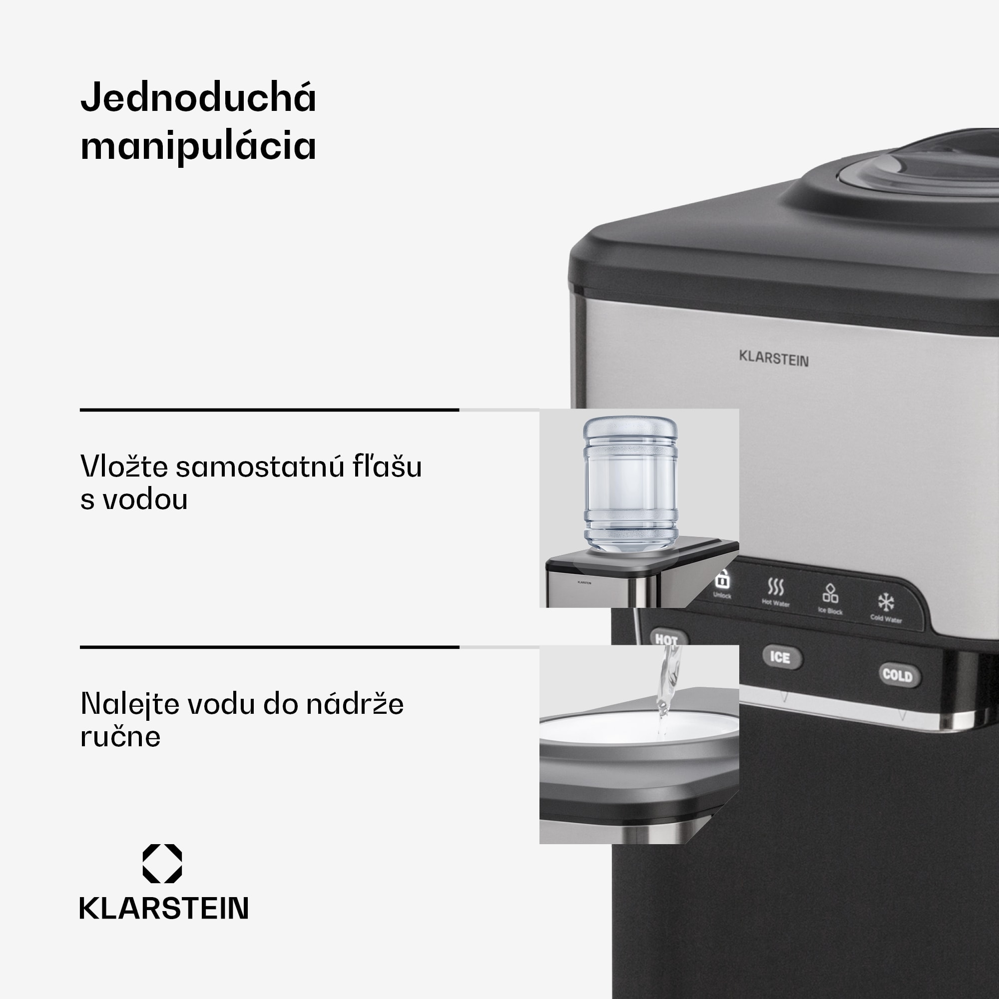 Klarstein Aqueous, výrobník ľadu 3 v 1, kocky ľadu, 20 kg/24h, dávkovač vody: horúca a studená – Obrázok 3