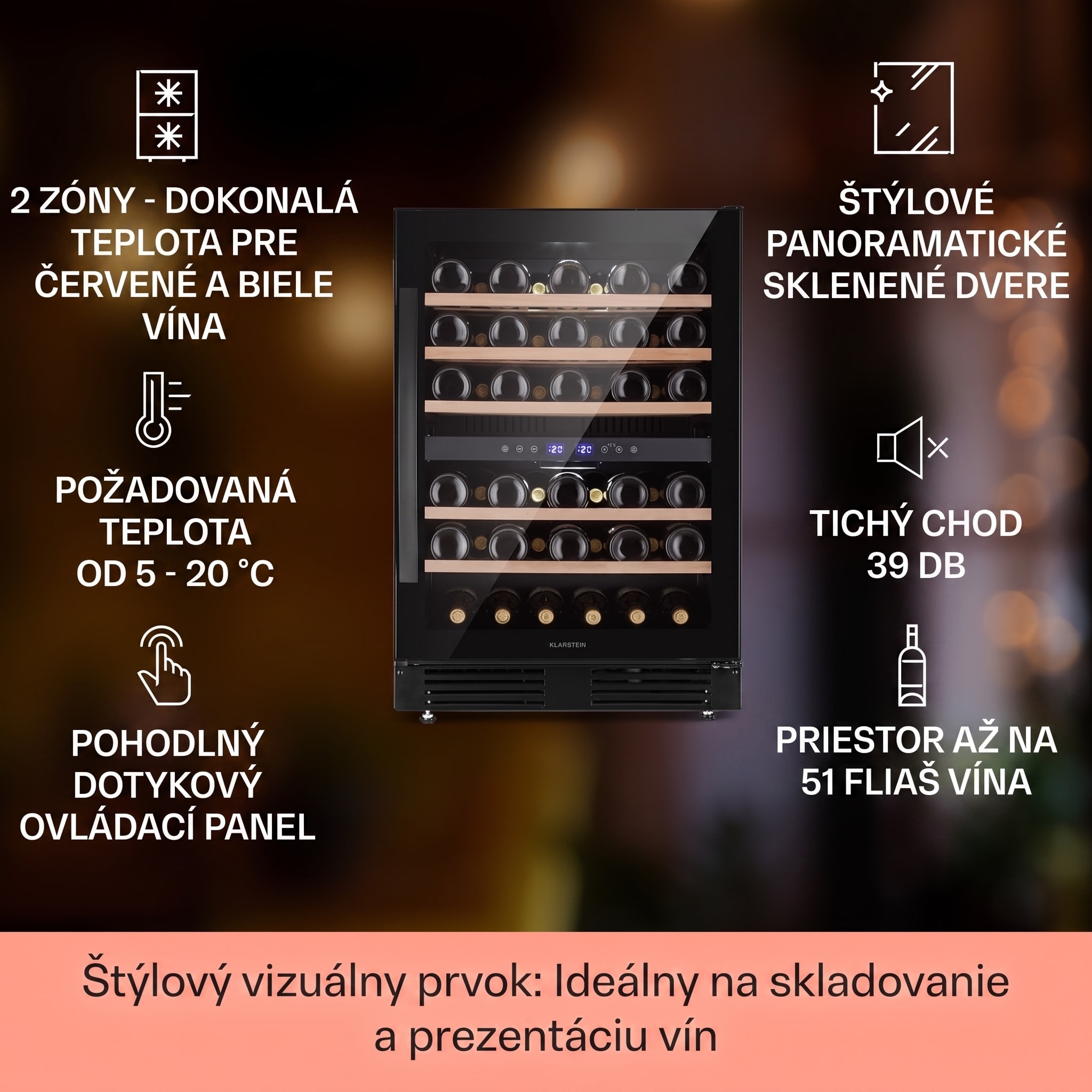 Klarstein Vinovilla 50 Duo dvojzónová vinotéka 153 l 51 fliaš 3-farebné sklenené dvere – Obrázok 2
