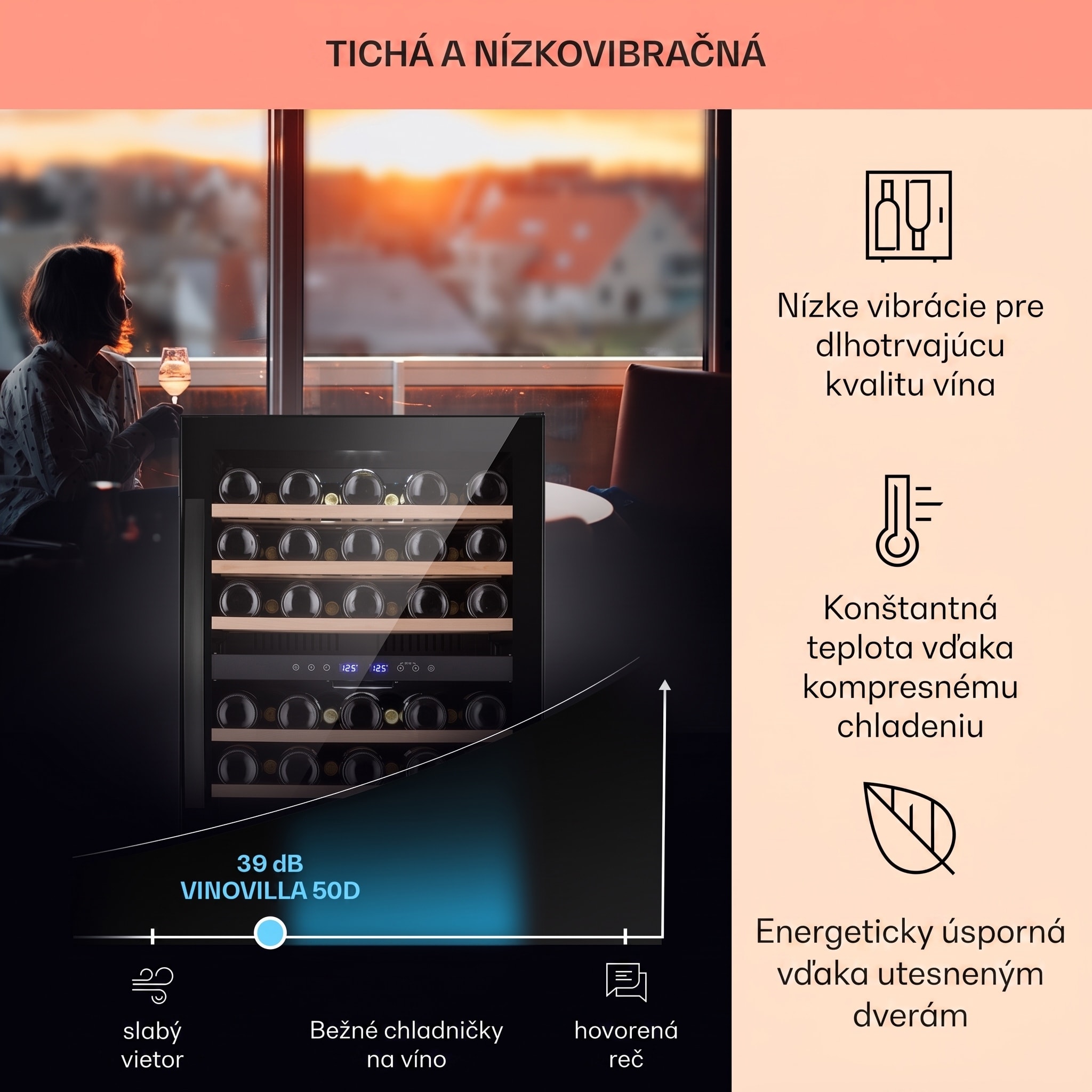 Klarstein Vinovilla 50 Duo dvojzónová vinotéka 153 l 51 fliaš 3-farebné sklenené dvere – Obrázok 4