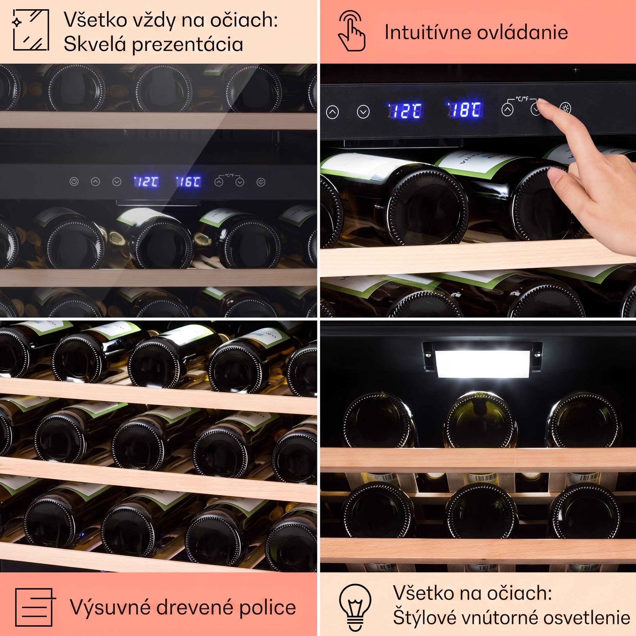 Klarstein Vinovilla 50 Duo dvojzónová vinotéka 153 l 51 fliaš 3-farebné sklenené dvere – Obrázok 5