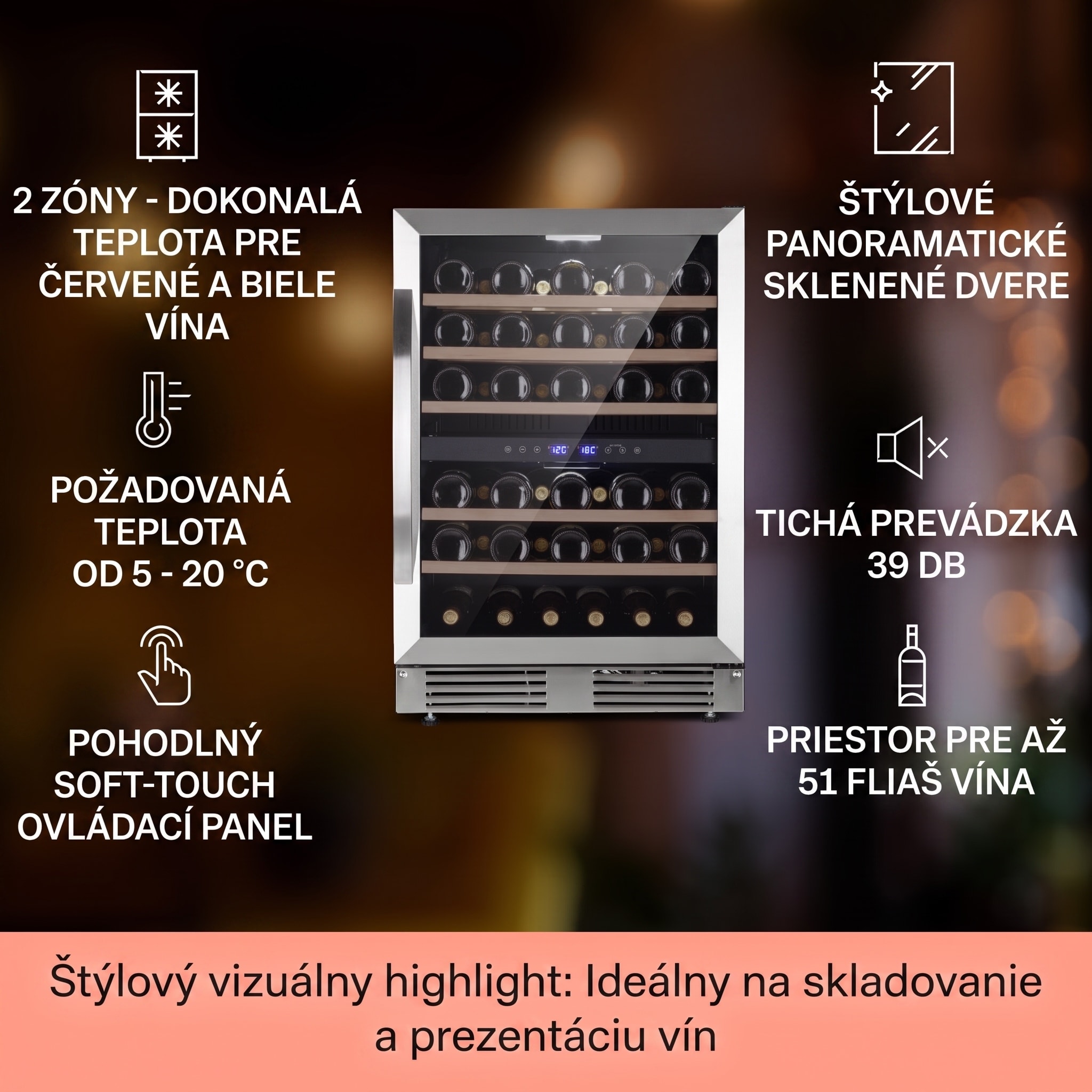 Klarstein Vinovilla 50 Duo dvojzónová vinotéka 153 l 51 fliaš 3-farebné sklenené dvere – Obrázok 2
