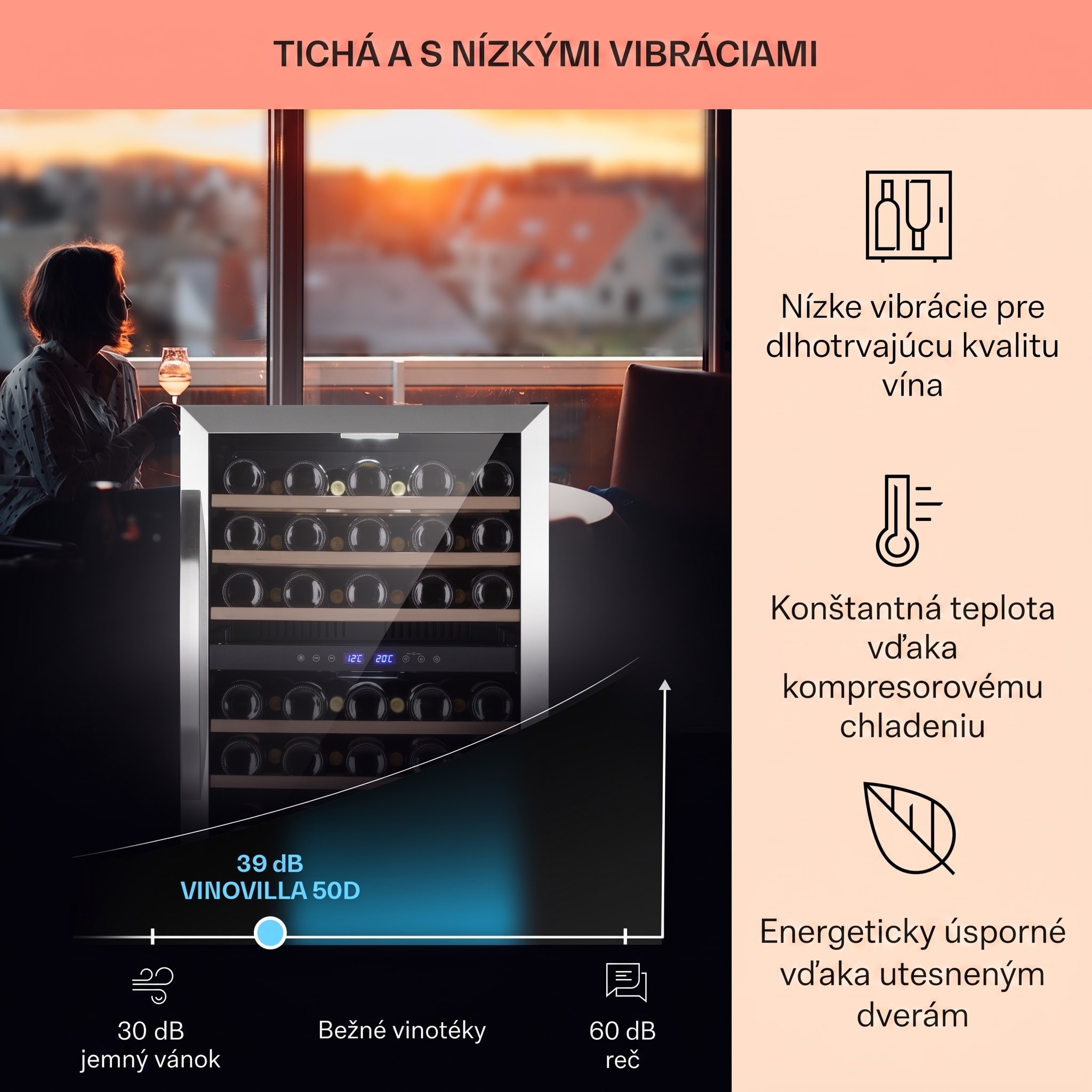 Klarstein Vinovilla 50 Duo dvojzónová vinotéka 153 l 51 fliaš 3-farebné sklenené dvere – Obrázok 4