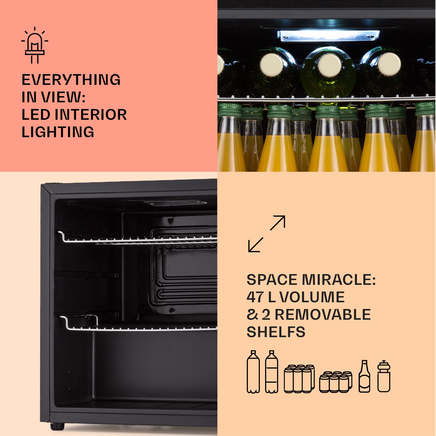 Klarstein Coachella 50 Smart, chladnička, 50 l, funkcia WiFi, podsvietenie, nehrdzavejúca oceľ. – Obrázok 4
