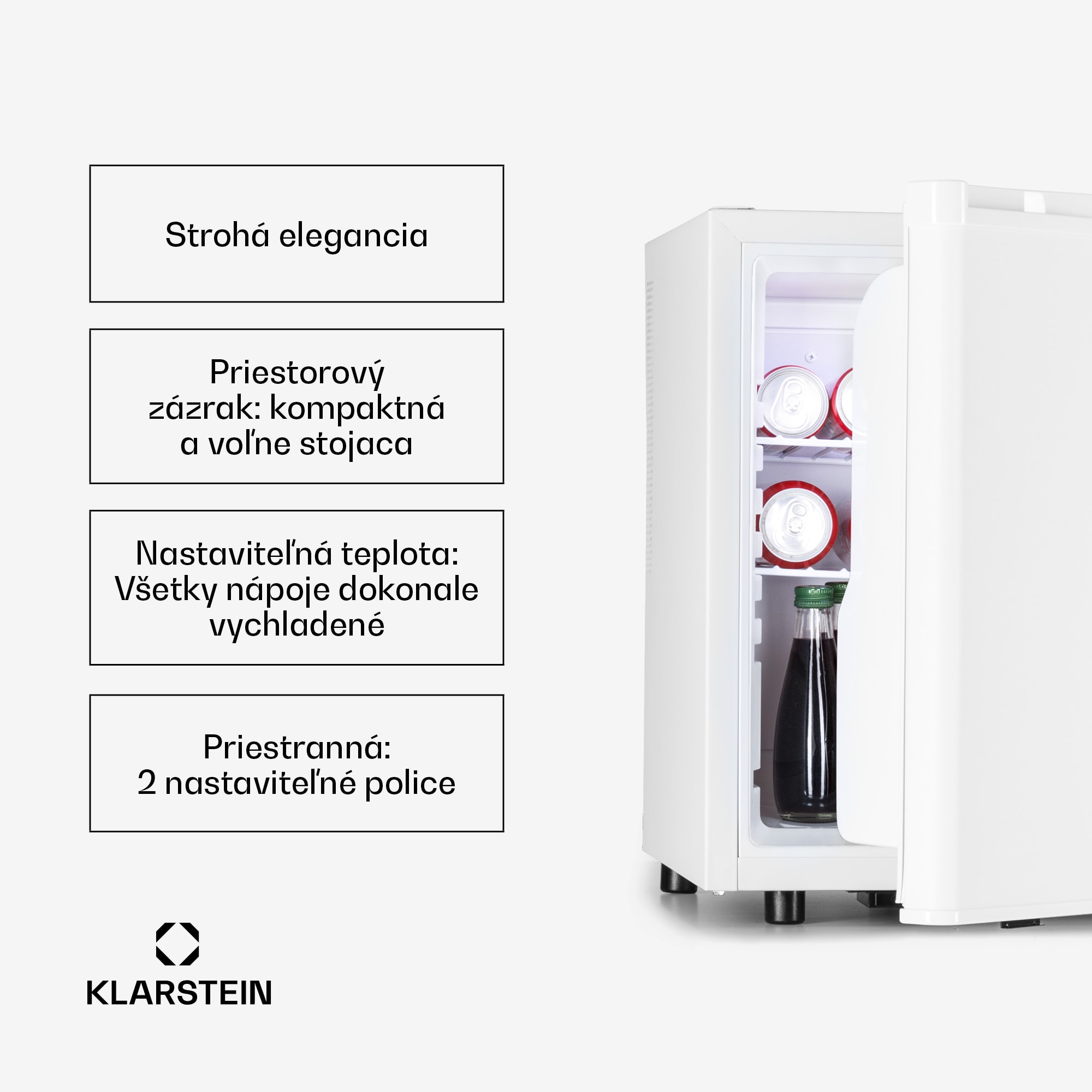 Klarstein Happy Hour 45 mini chladnička minibar nápojová chladnička 45 l 26 dB – Obrázok 3