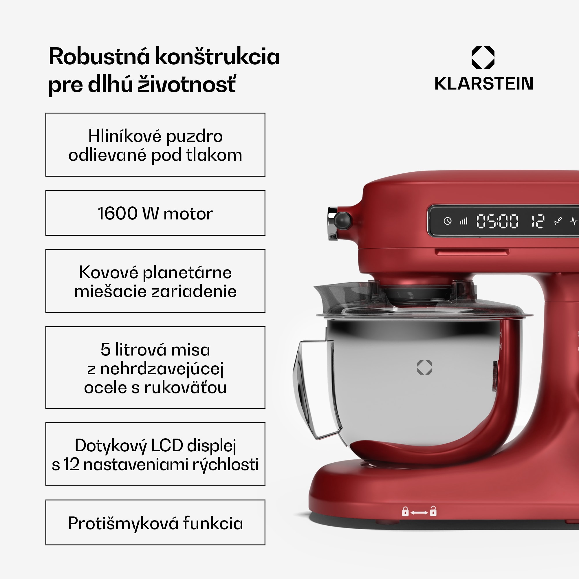 Klarstein Chiara kuchynský robot, 1600 W, 12 nastavení, misa z nehrdzavejúcej ocele, LCD displej, vrátane príslušenstva – Obrázok 2