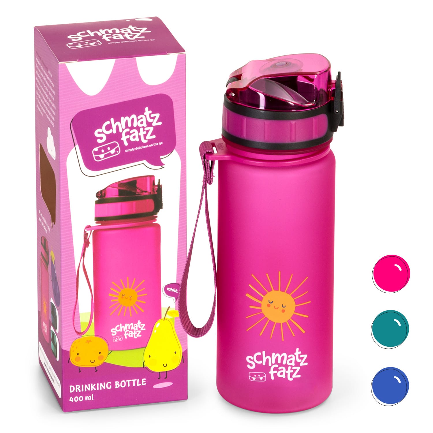 Klarstein Schmatzfatz Wakaba fľaša na pitie | 400 ml | Tritan | Popruh na prenášanie | Bez BPA