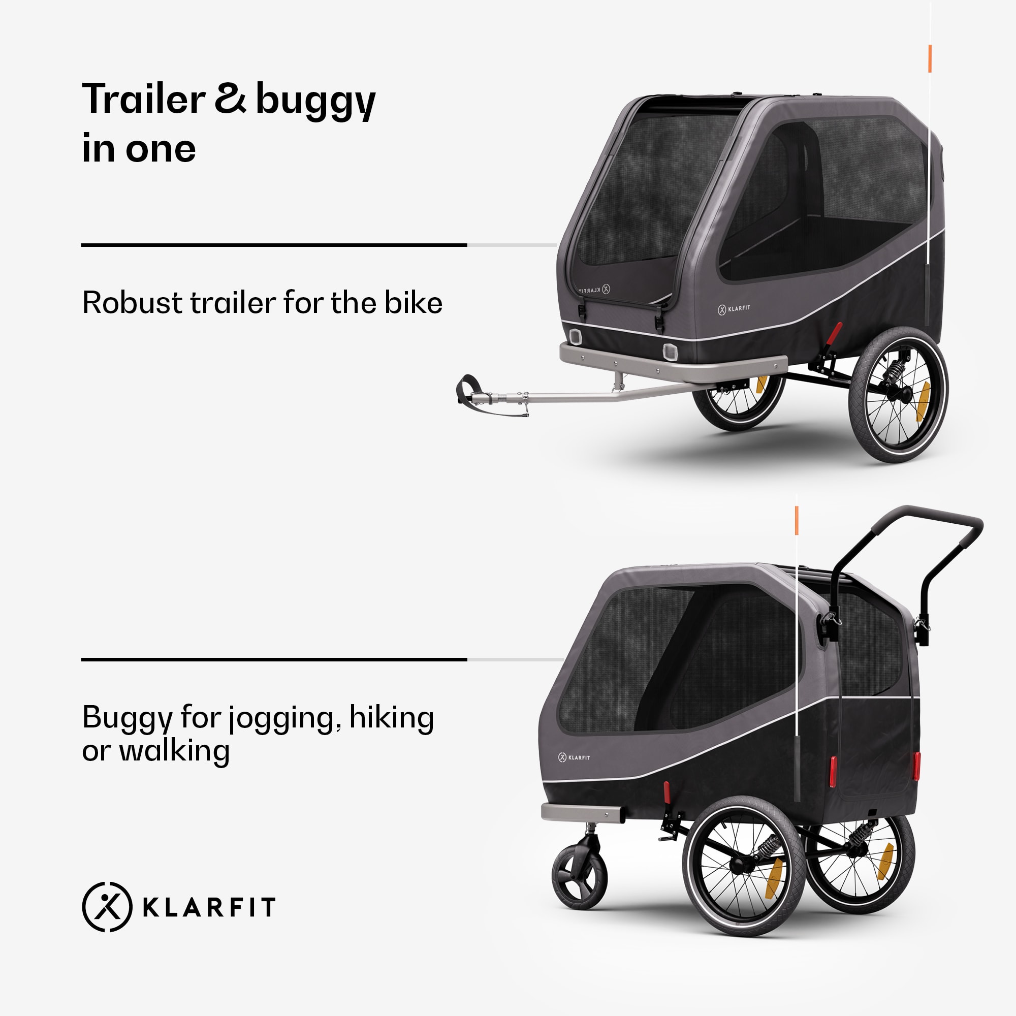KLARFIT Goldie Buggy, príves na bicykel, 324 l, max. 40 kg, skladací, odolný voči poveternostným vplyvom – Obrázok 3