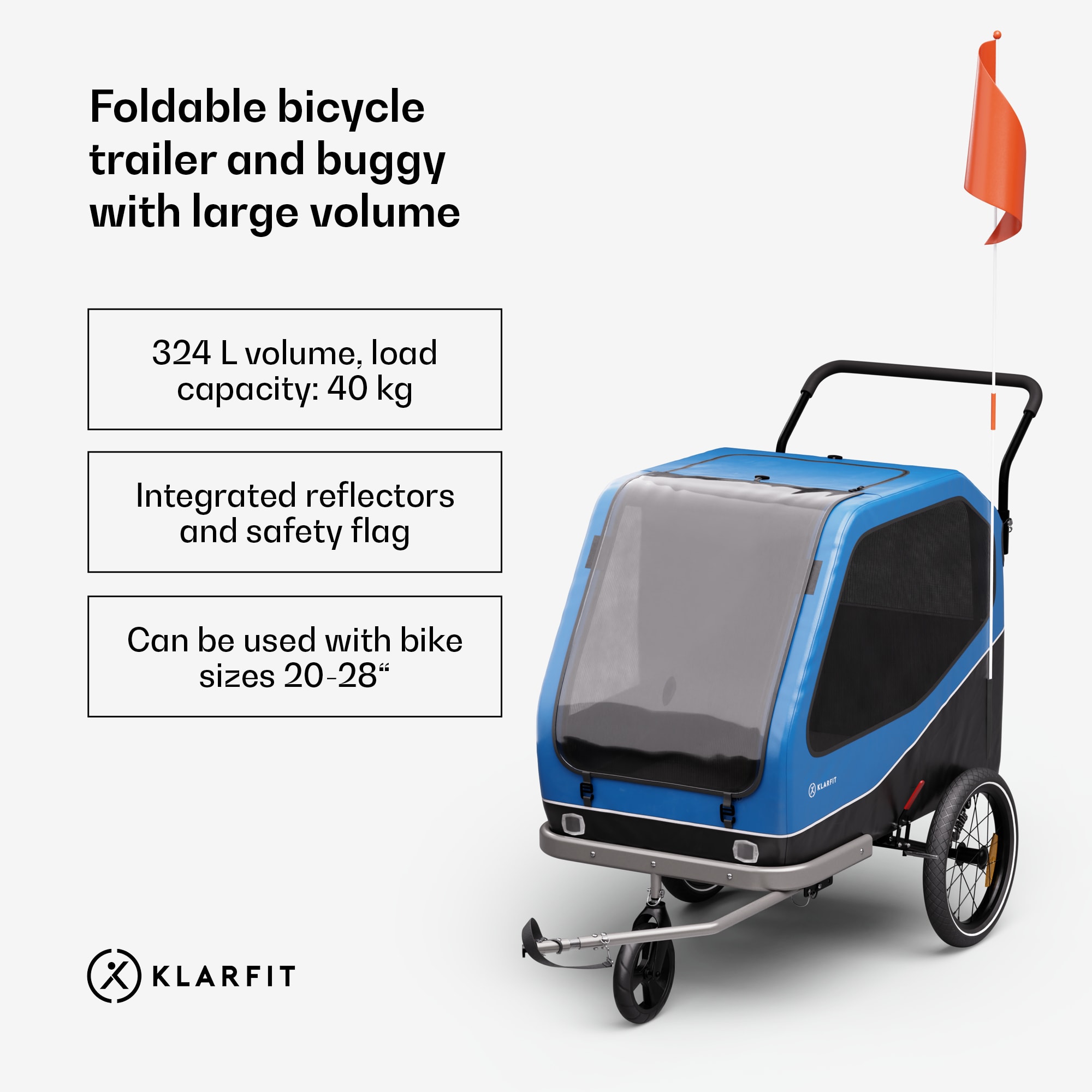 KLARFIT Goldie Buggy, príves na bicykel, 324 l, max. 40 kg, skladací, odolný voči poveternostným vplyvom – Obrázok 2