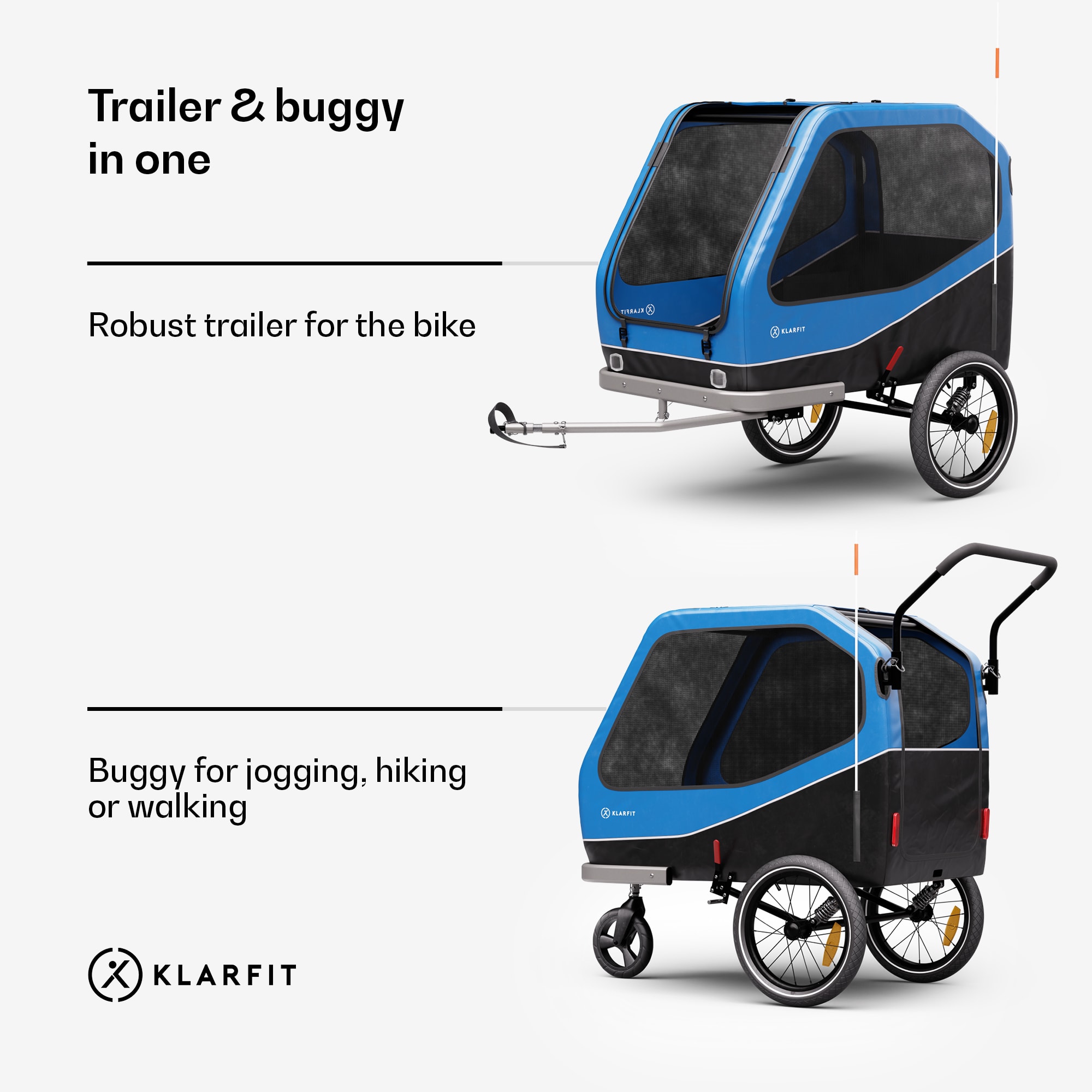 KLARFIT Goldie Buggy, príves na bicykel, 324 l, max. 40 kg, skladací, odolný voči poveternostným vplyvom – Obrázok 3