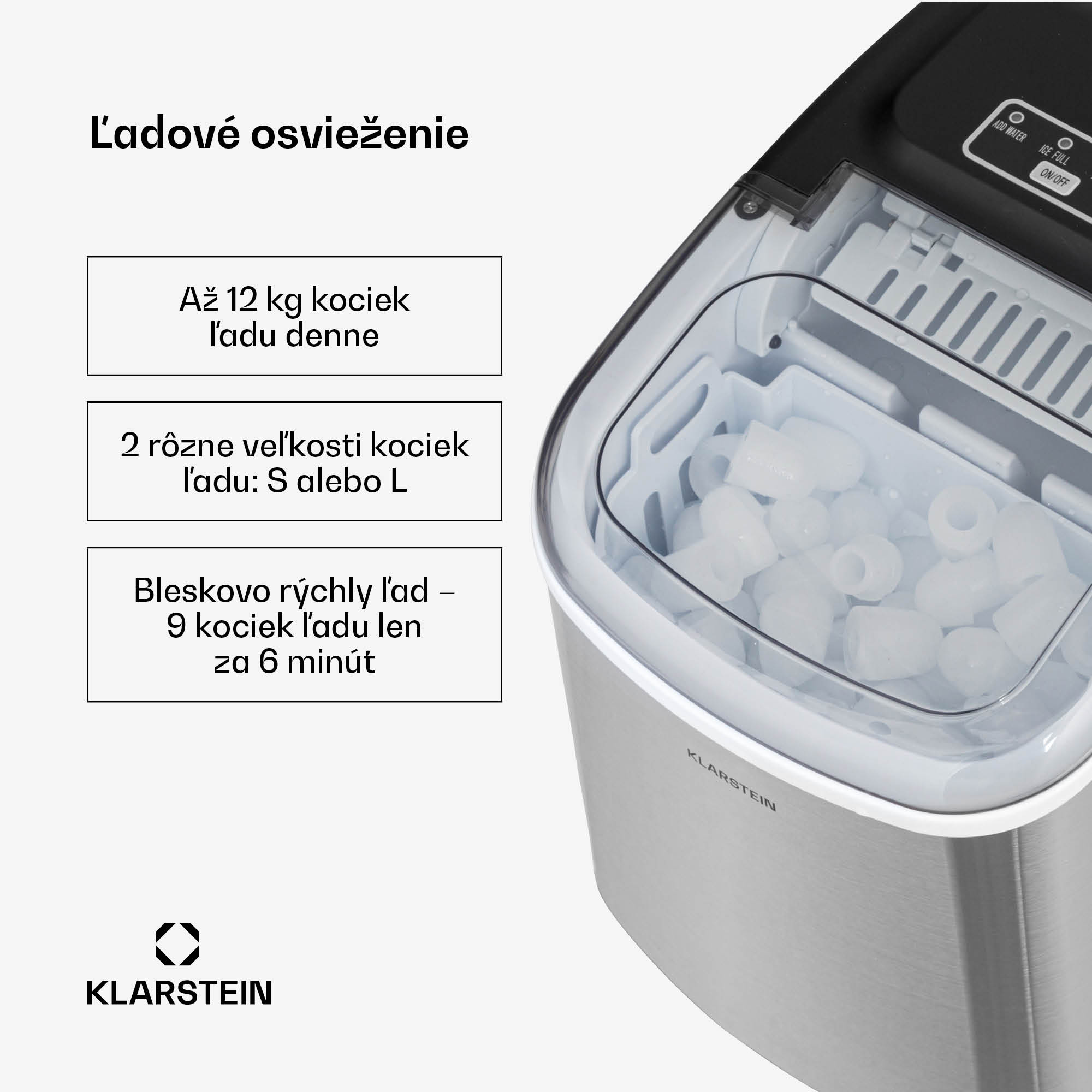 Klarstein Caldwell výroba ľadu Bulleteis 12 kg/24 h, nádrž na vodu 1,3 l – Obrázok 2