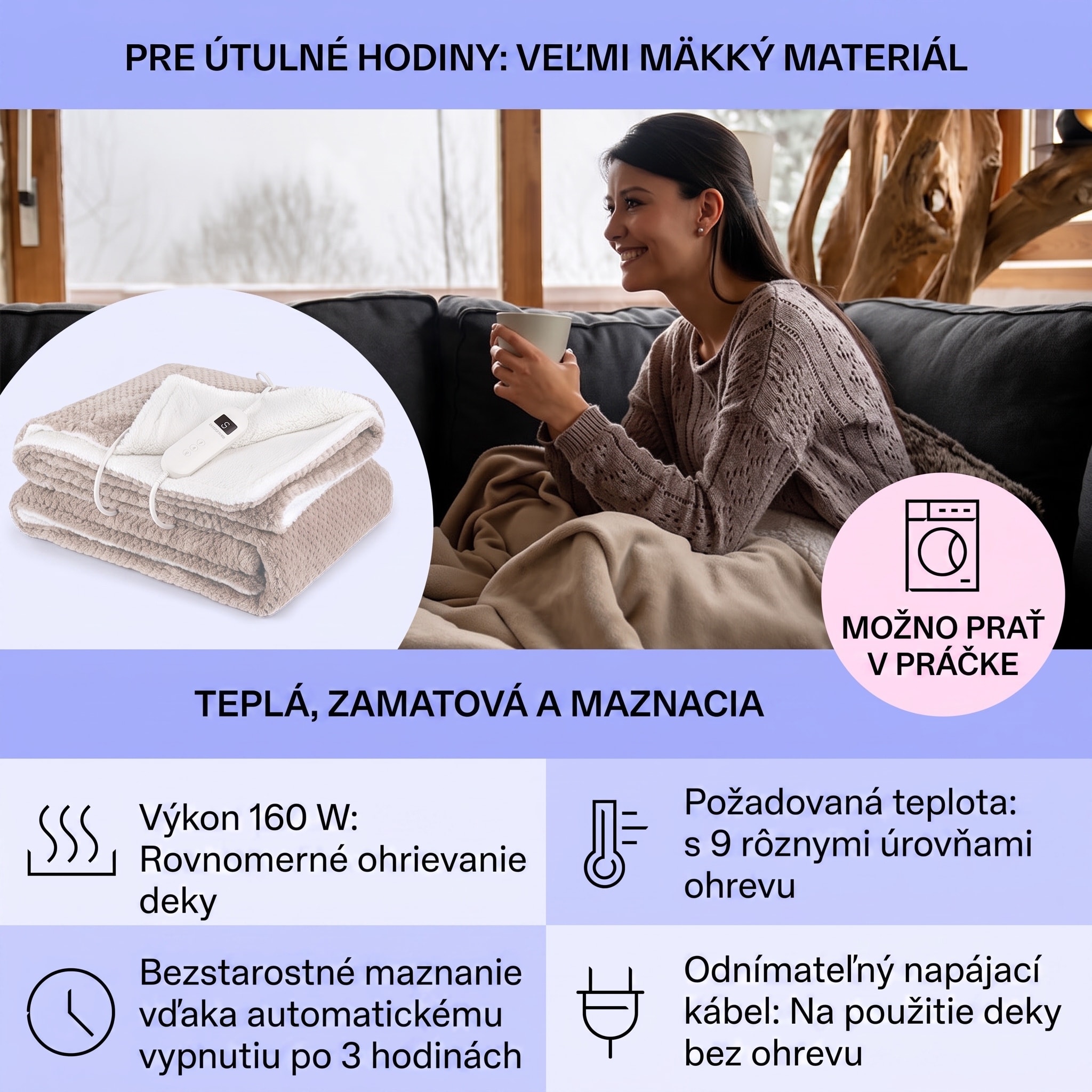 Klarstein DR Watson Deluxe XL, elektrická deka, 160 W, 9 úrovní ohrevu, 180 x 130 cm – Obrázok 3