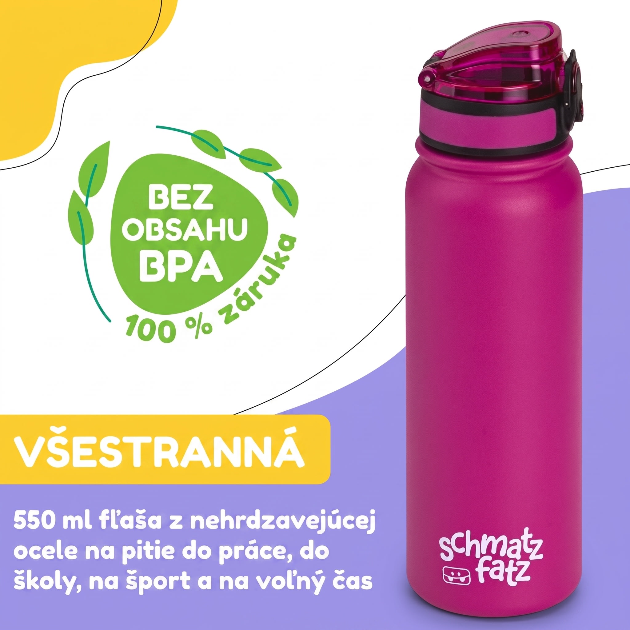 Klarstein schmatzfatz detská izolovaná fľaša na pitie 550 ml nerezová oceľ | ABS | BPA-free – Obrázok 2