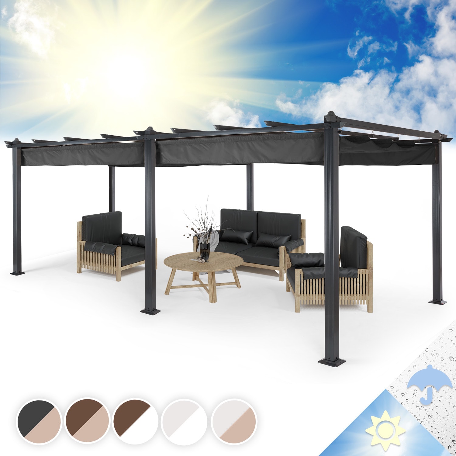blumfeldt Pantheon pergola | 3 x 6 m | odolná voči poveternostným vplyvom | UV ochrana | celoročné použitie