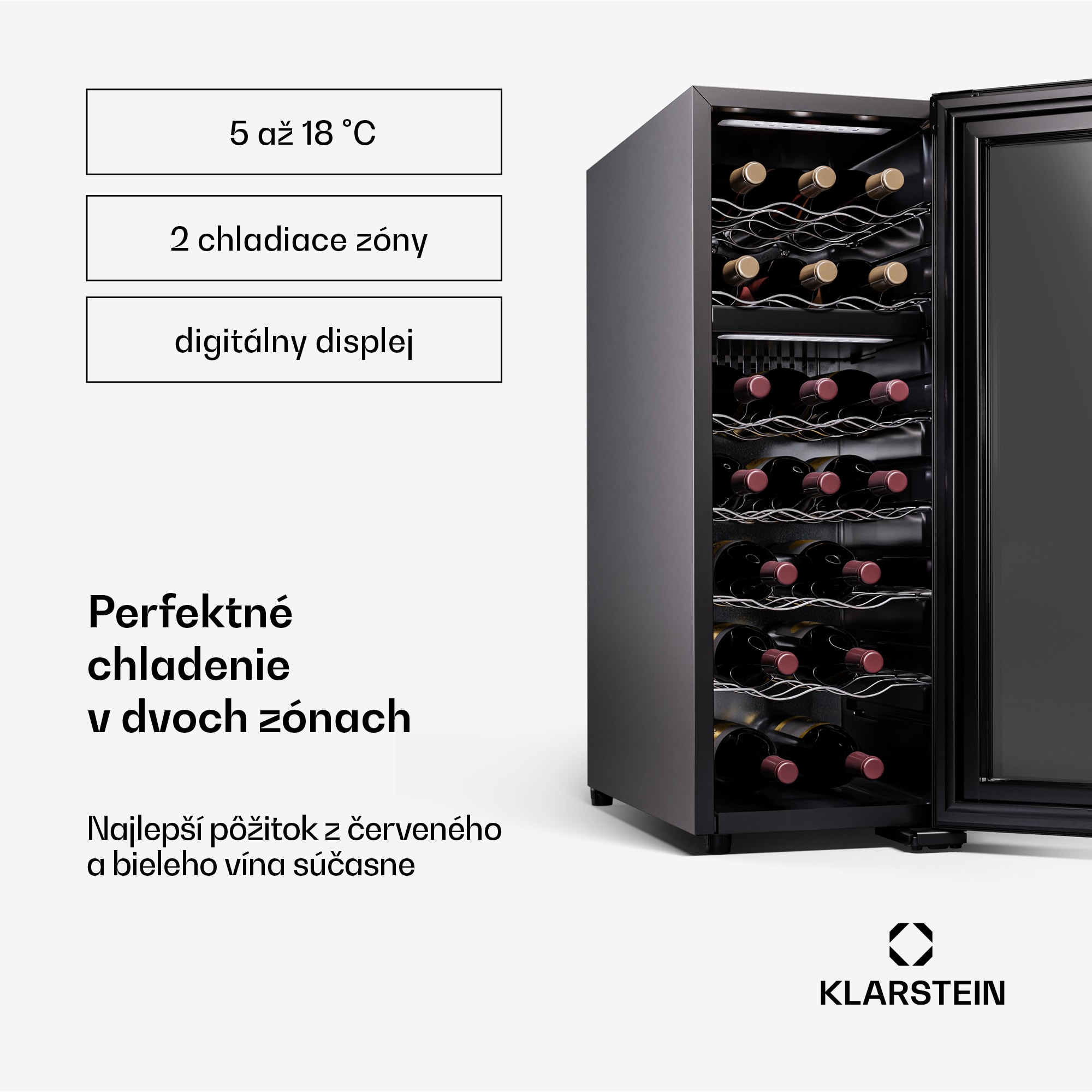 Klarstein Shiraz 18 Duo, chladnička na víno, 2 zóny, 58 l/18 fliaš, 5-18 / 5-18 °C, dotykové ovládanie – Obrázok 3