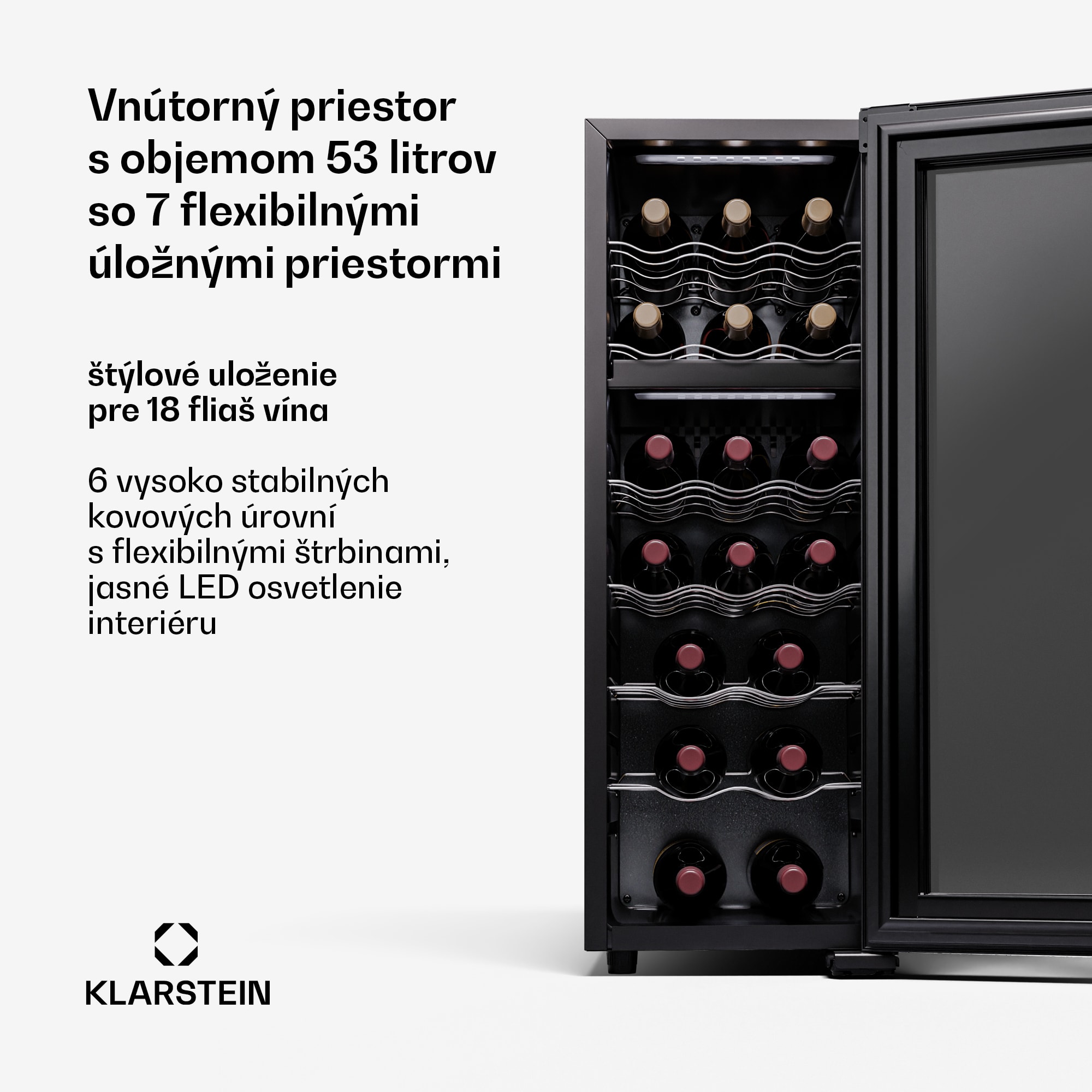 Klarstein Shiraz 18 Duo, chladnička na víno, 2 zóny, 58 l/18 fliaš, 5-18 / 5-18 °C, dotykové ovládanie – Obrázok 4