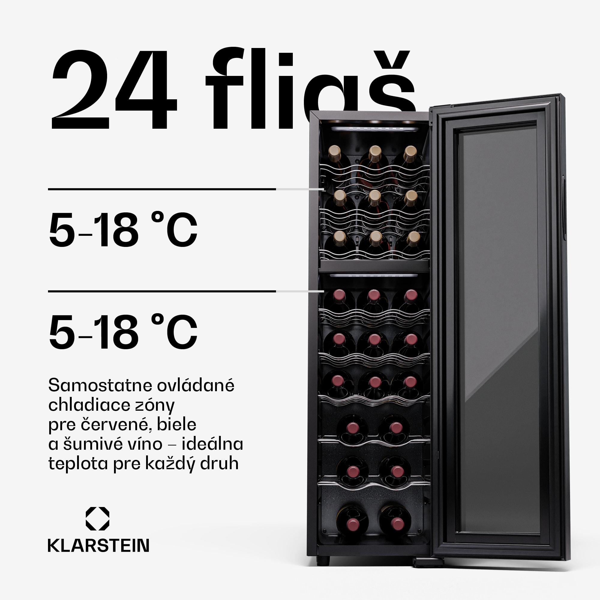 Klarstein Shiraz 24 Duo, chladnička na víno, 2 zóny, 75 l/24 fliaš, 5-18 °C, dotykové ovládanie – Obrázok 3
