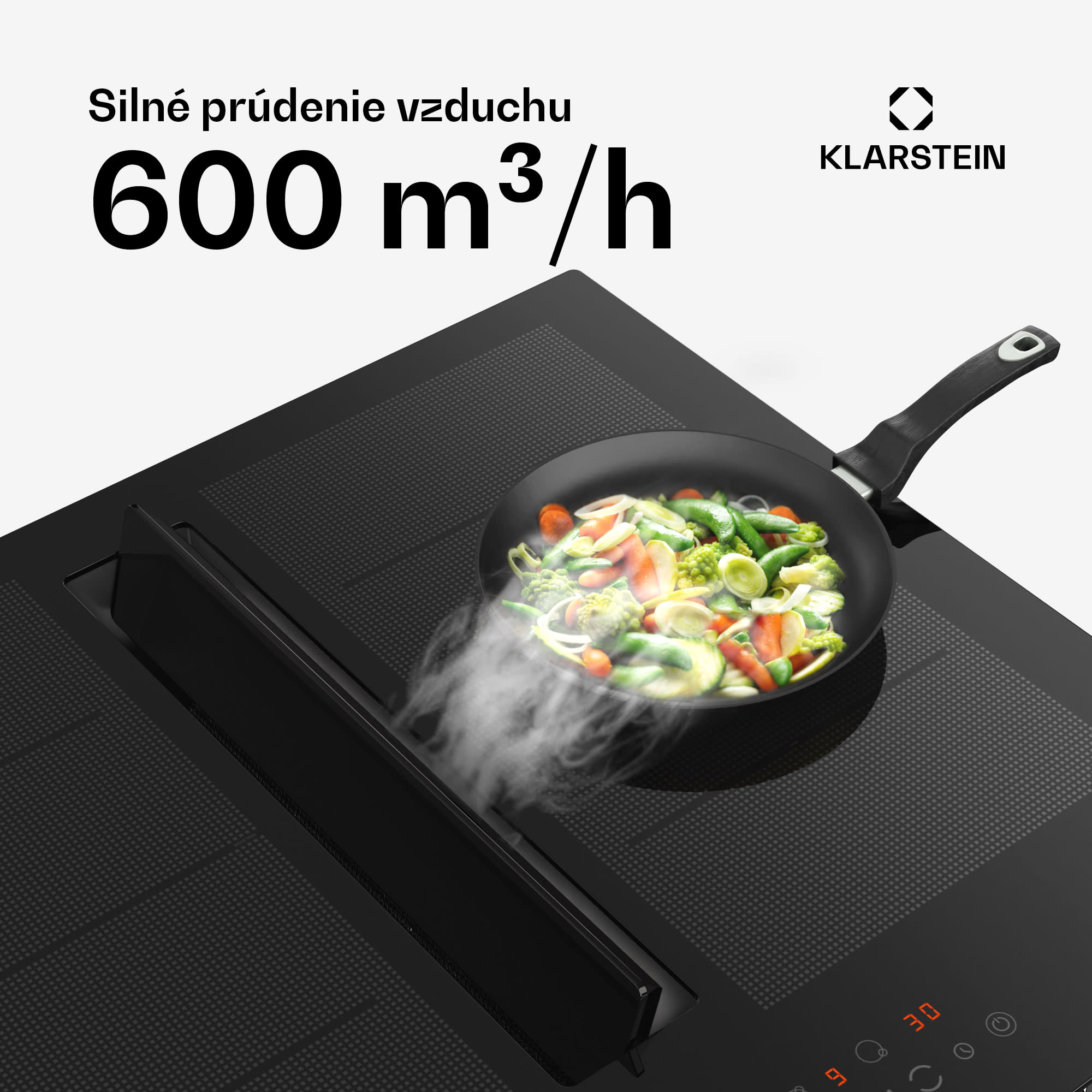 Klarstein Chef-Fusion Down Air System indukčná varná doska + odsávač pár 60 cm 598 m³/h EEC A – Obrázok 2