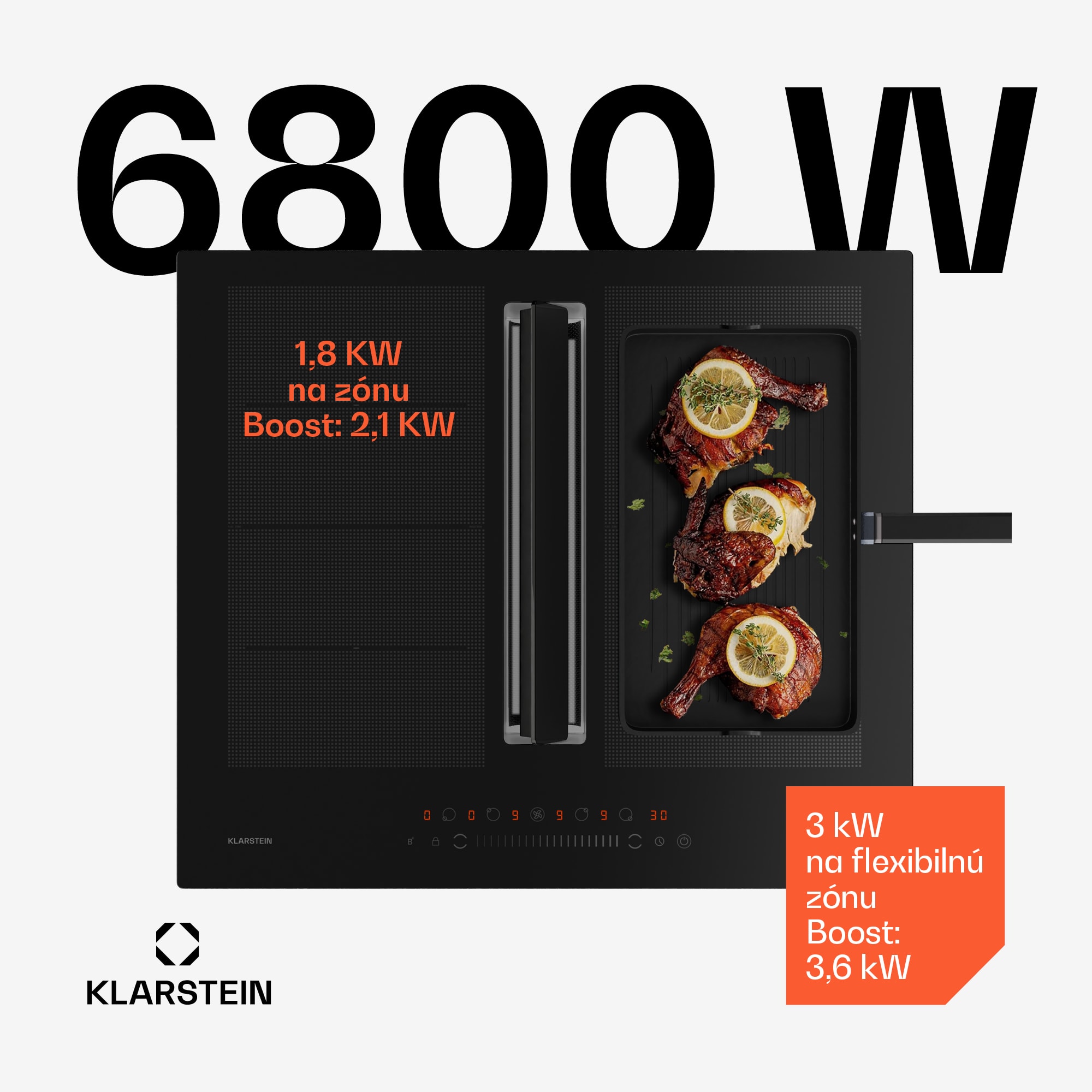 Klarstein Chef-Fusion Down Air System indukčná varná doska + odsávač pár 60 cm 598 m³/h EEC A – Obrázok 3