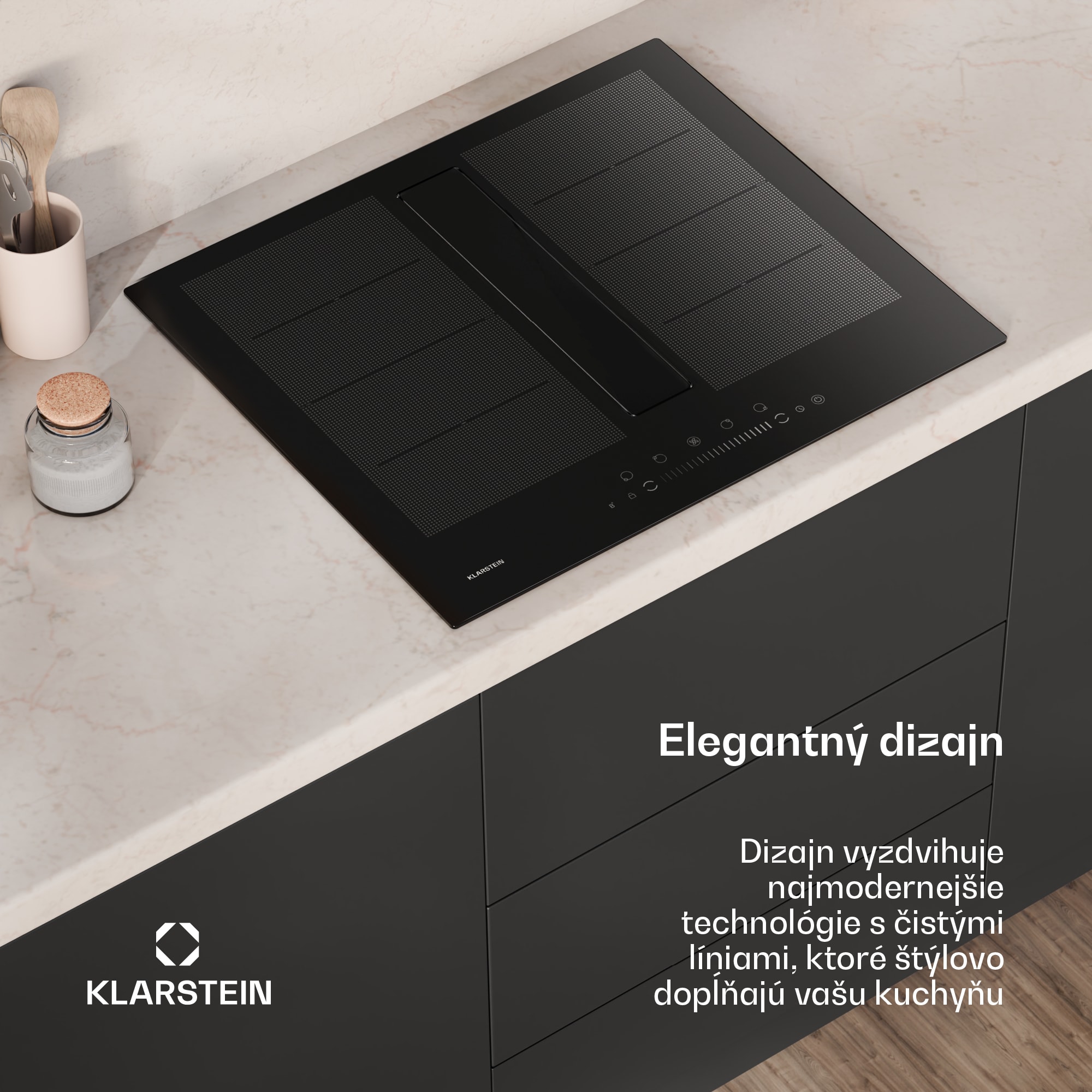 Klarstein Chef-Fusion Down Air System indukčná varná doska + odsávač pár 60 cm 598 m³/h EEC A – Obrázok 4
