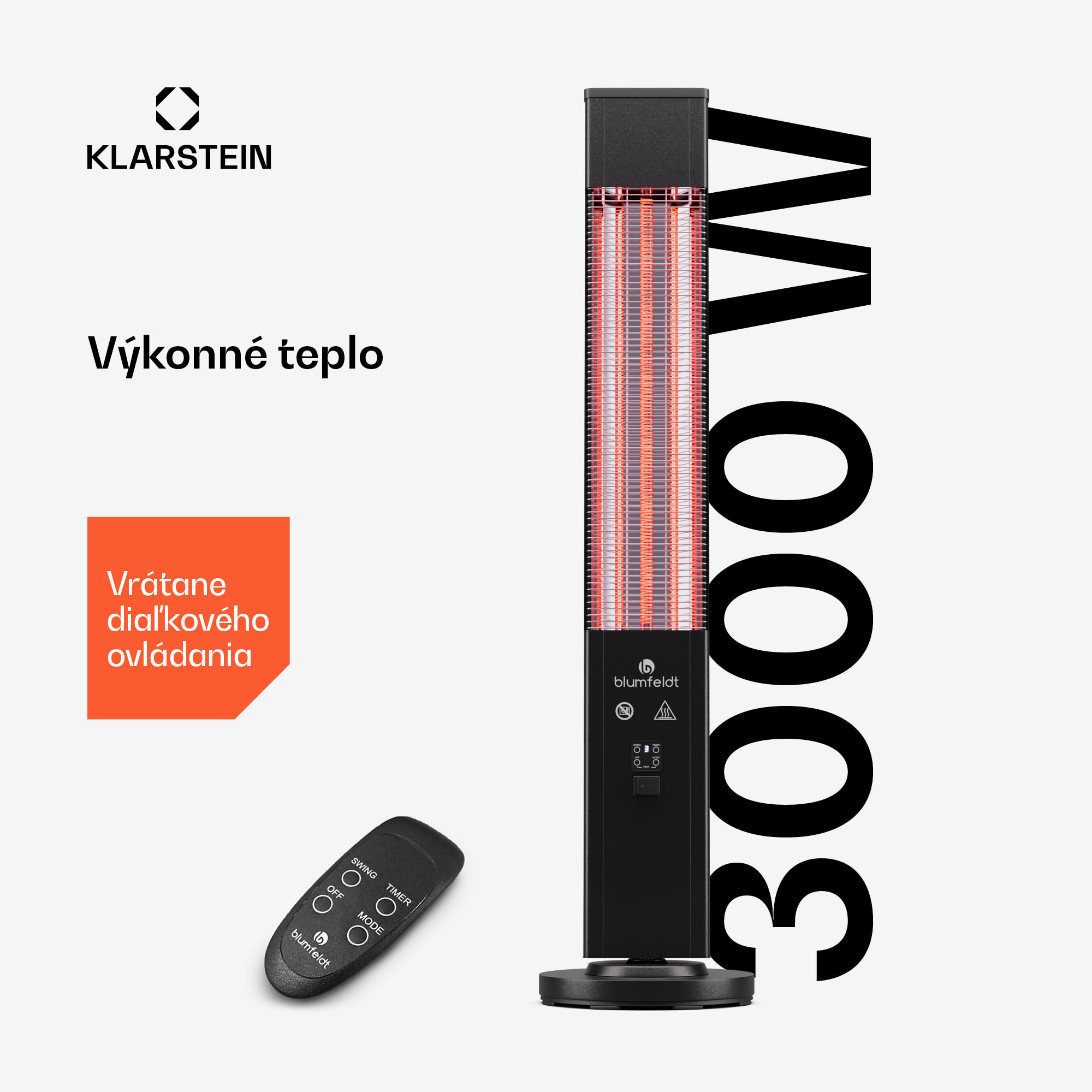 Blumfeldt Heat Guru 3000, vonkajší sálavý ohrievač, 3000W, 3 úrovne ohrevu, diaľkové ovládanie – Obrázok 3