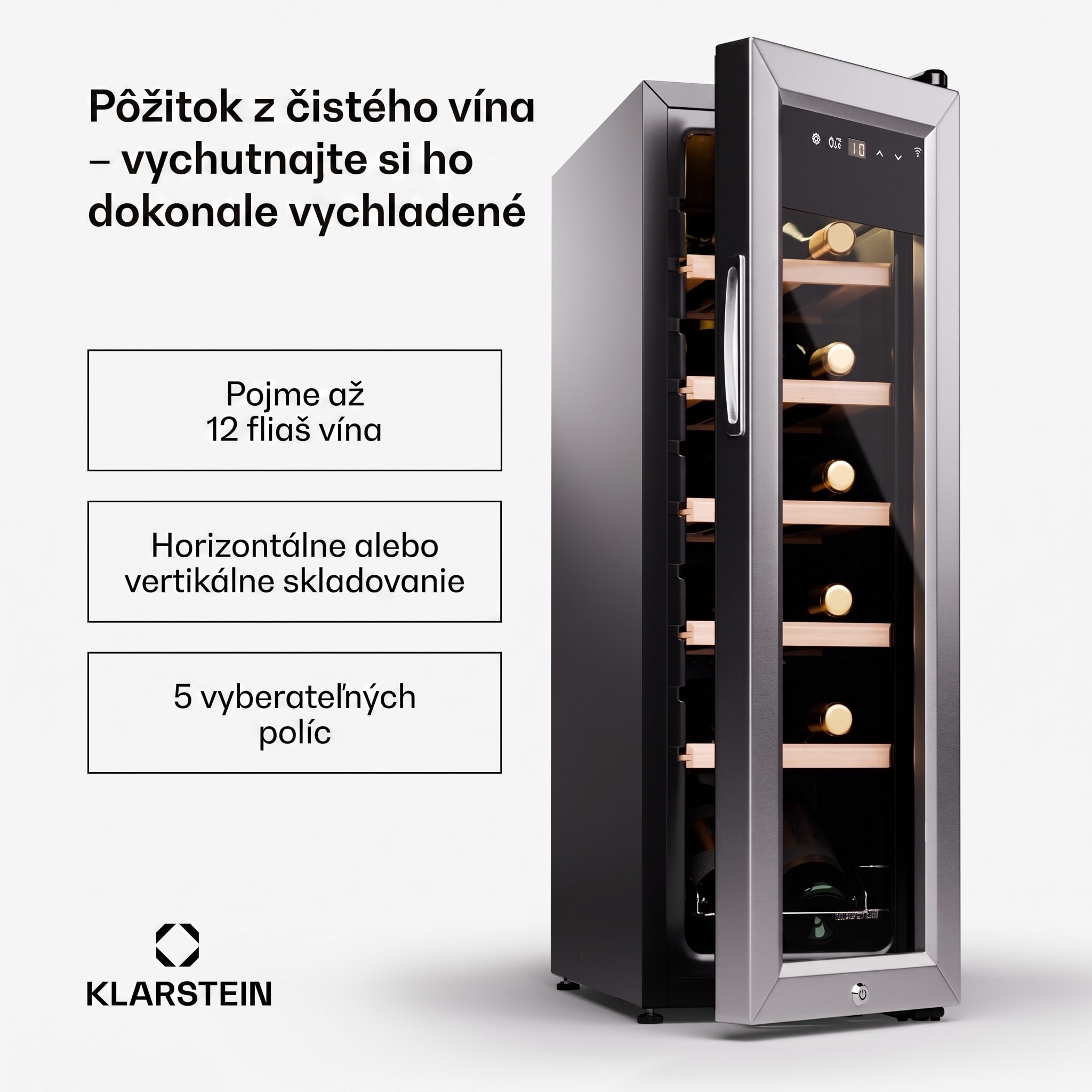 Klarstein Shiraz Premium Smart, Chladnička na víno, 12 Slim na 12 fliaš – Obrázok 2