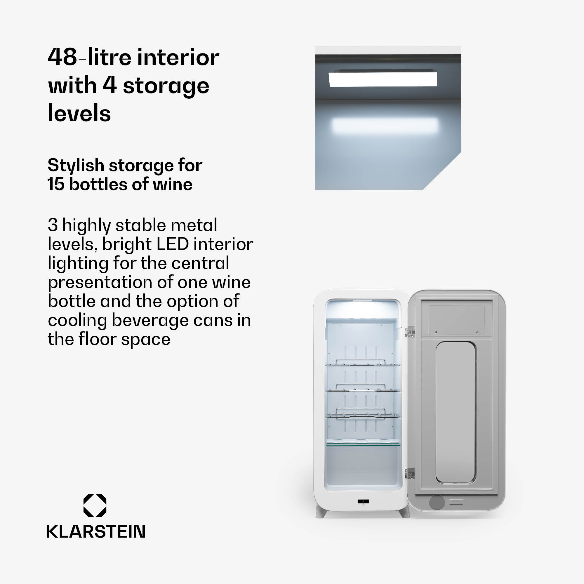 Klarstein Shirley 15 Uno, chladnička na víno, 15 fliaš, 5 - 20 °C, dotykové ovládanie, retro – Obrázok 4