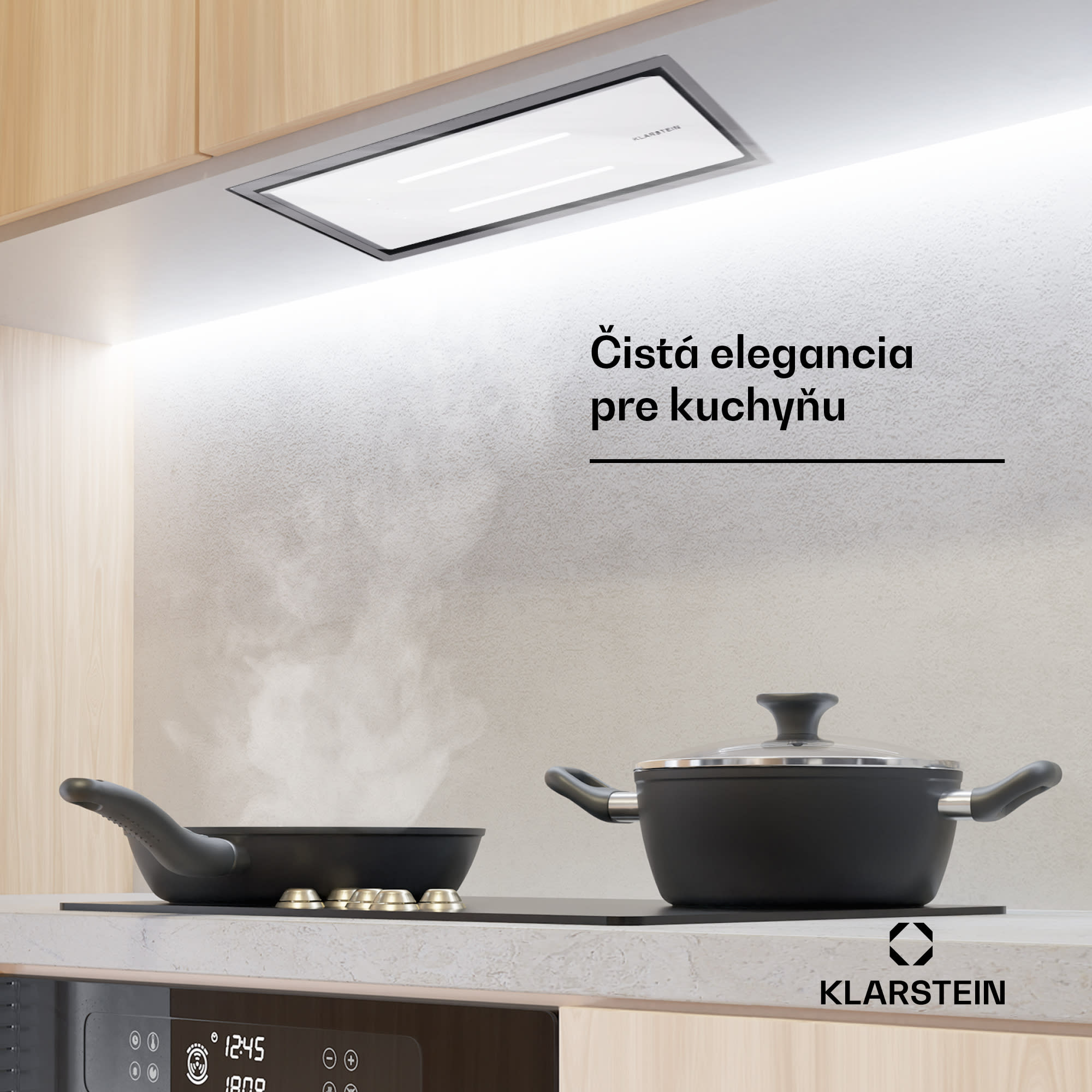 Klarstein High Line Eco 77 stropný odsávač 77 cm 436 m³/h, stupňový, diaľkové ovládanie, ambientné osvetlenie – Obrázok 2