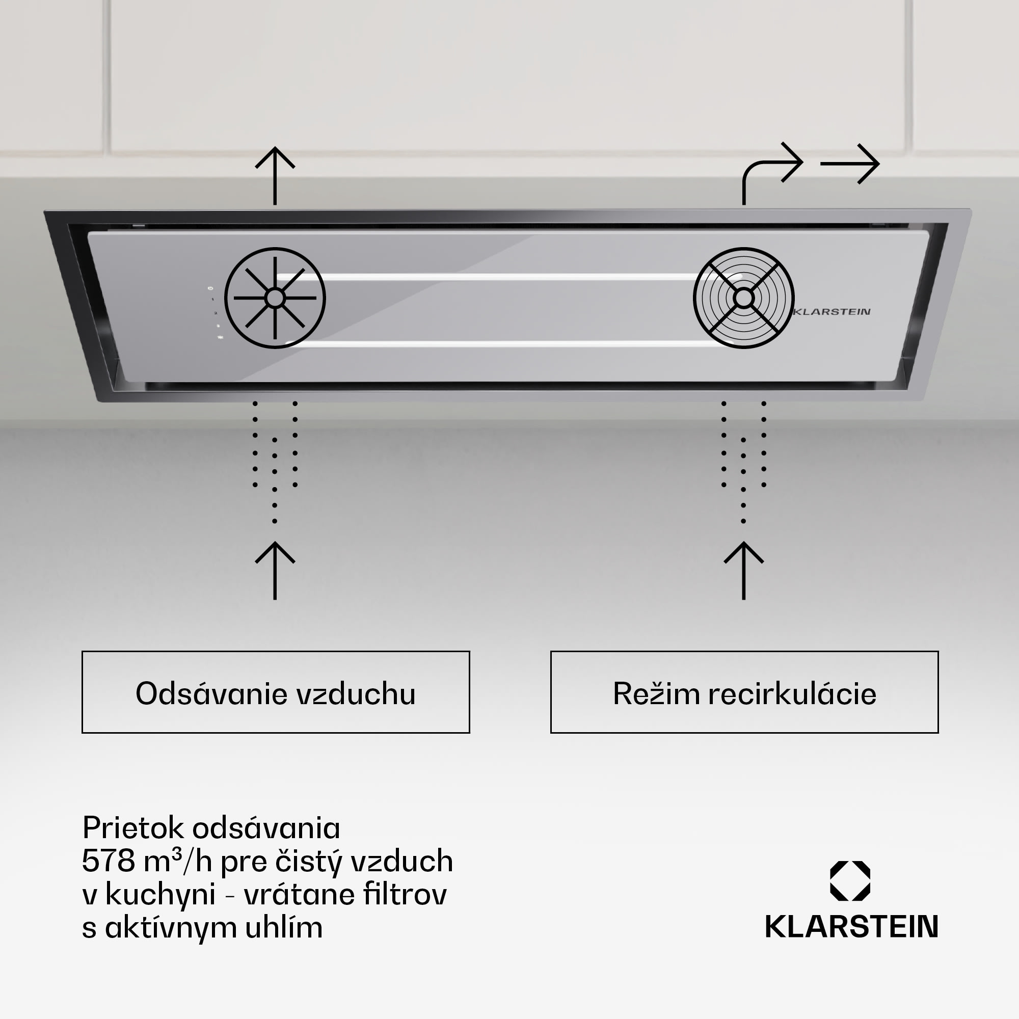 Klarstein High Line Eco 77 stropný odsávač 77 cm 436 m³/h, stupňový, diaľkové ovládanie, ambientné osvetlenie – Obrázok 3