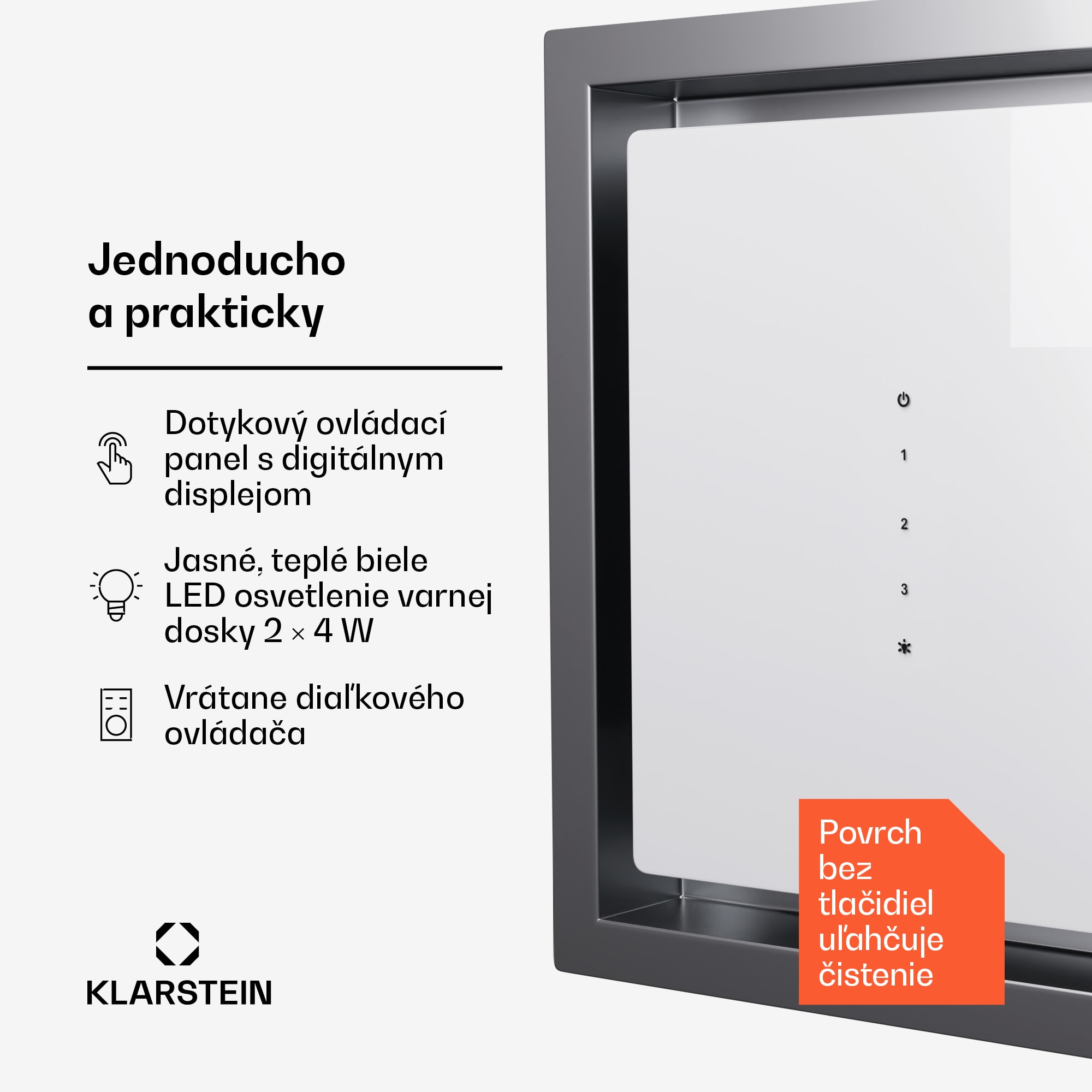 Klarstein High Line Eco 77 stropný odsávač 77 cm 436 m³/h, stupňový, diaľkové ovládanie, ambientné osvetlenie – Obrázok 4