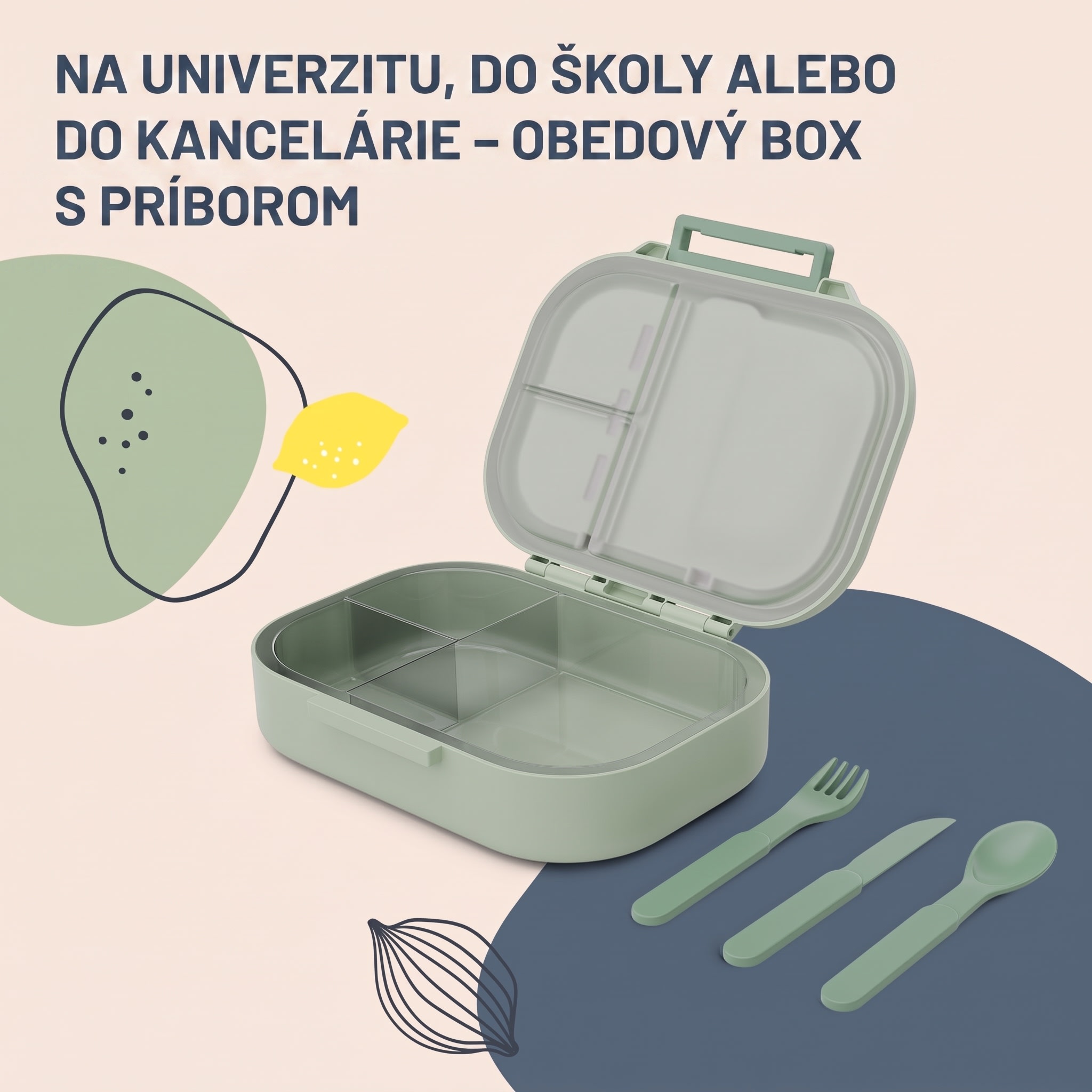 Klarstein Bunko, desiatový box, 3 priehradky, 3-dielny príbor Rozmery: cca 21 x 14,5 x 5,5 cm (Š x V x H) – Obrázok 5