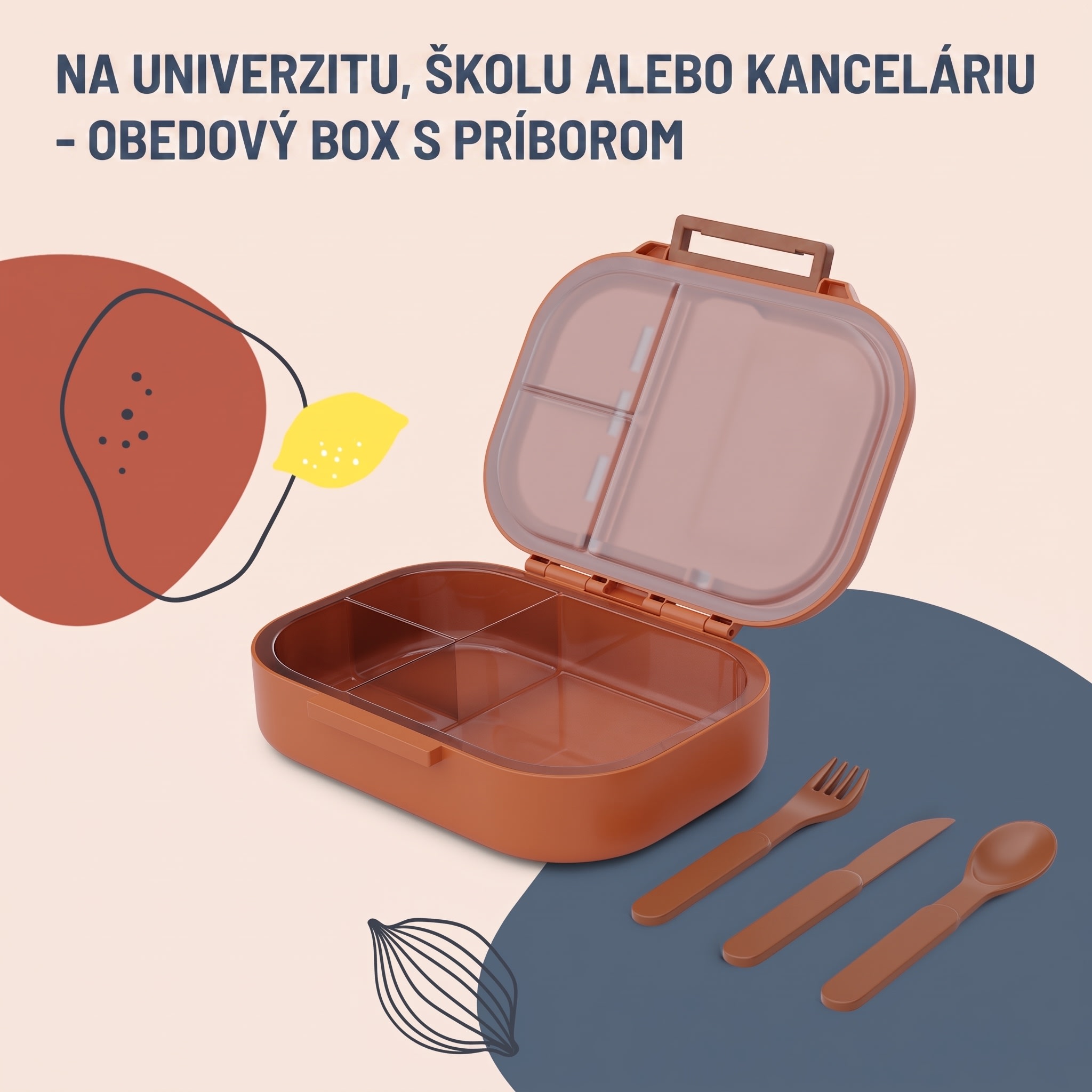 Klarstein Bunko, desiatový box, 3 priehradky, 3-dielny príbor Rozmery: cca 21 x 14,5 x 5,5 cm (Š x V x H) – Obrázok 5