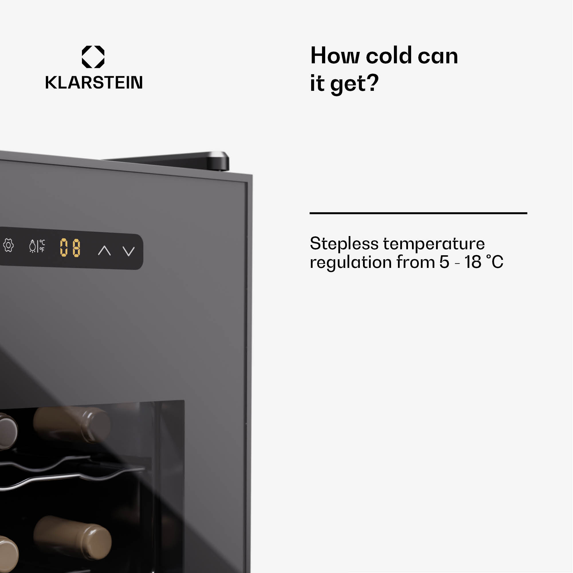 Klarstein Silent Vino 18 Uno, chladnička na víno, 46 l / 18 fliaš, 5-18 °C, dotykové – Obrázok 3