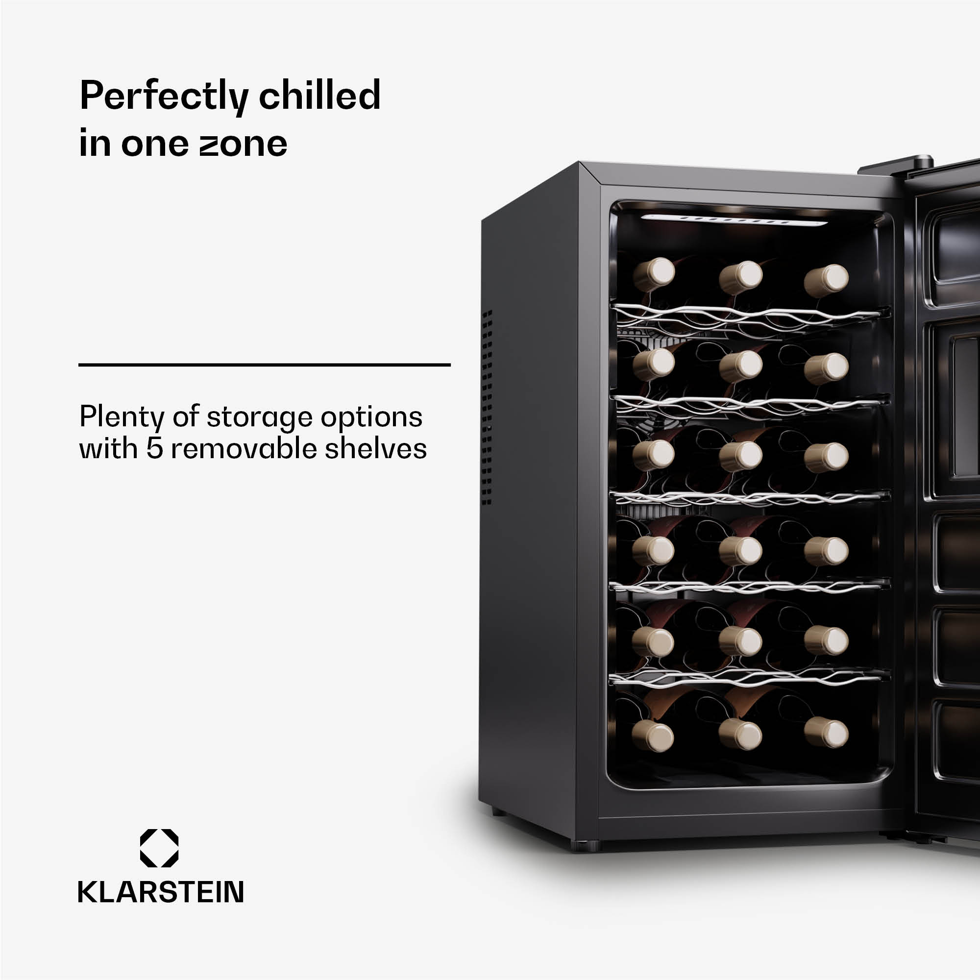 Klarstein Silent Vino 18 Uno, chladnička na víno, 46 l / 18 fliaš, 5-18 °C, dotykové – Obrázok 4