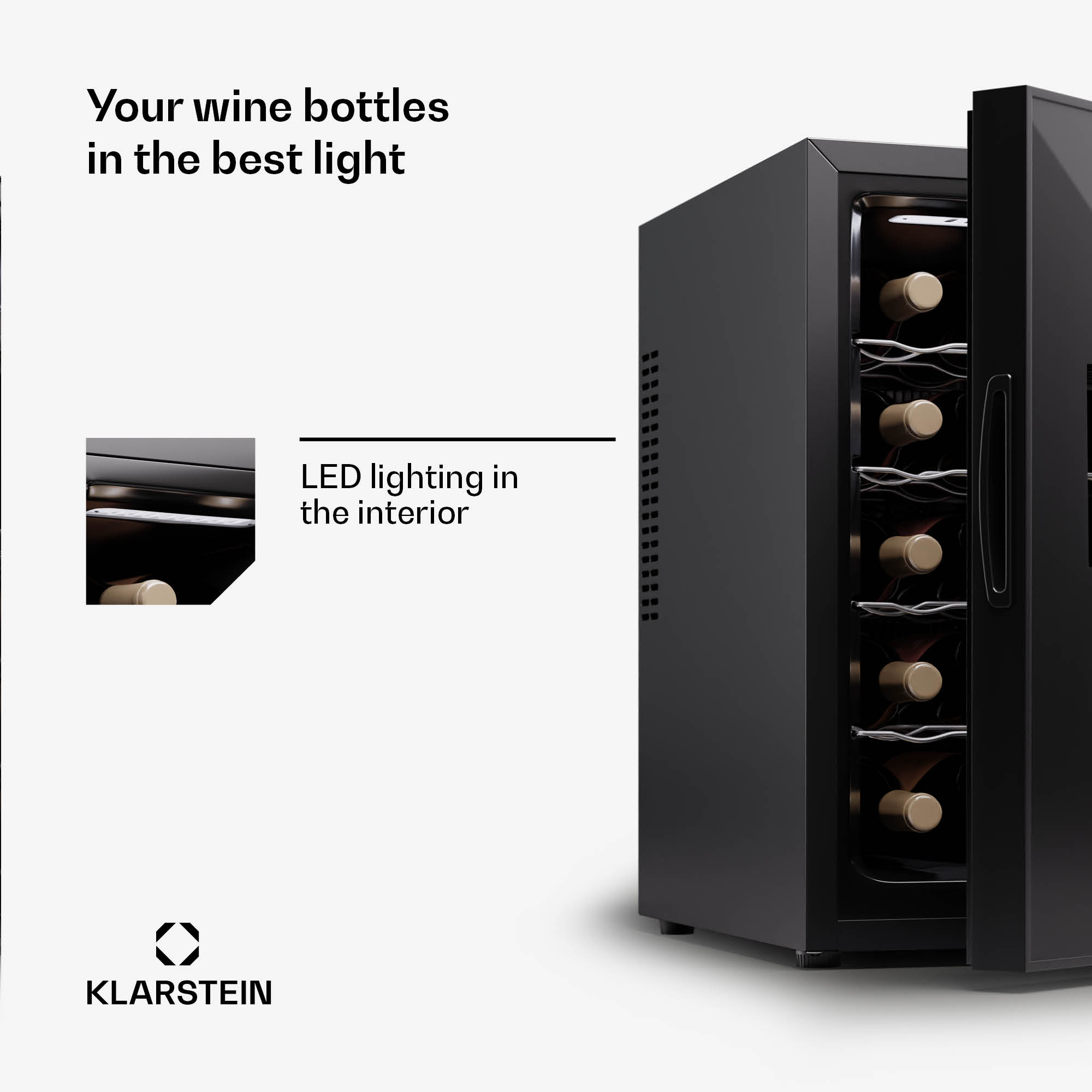 Klarstein Silent Vino 18 Uno, chladnička na víno, 46 l / 18 fliaš, 5-18 °C, dotykové – Obrázok 5