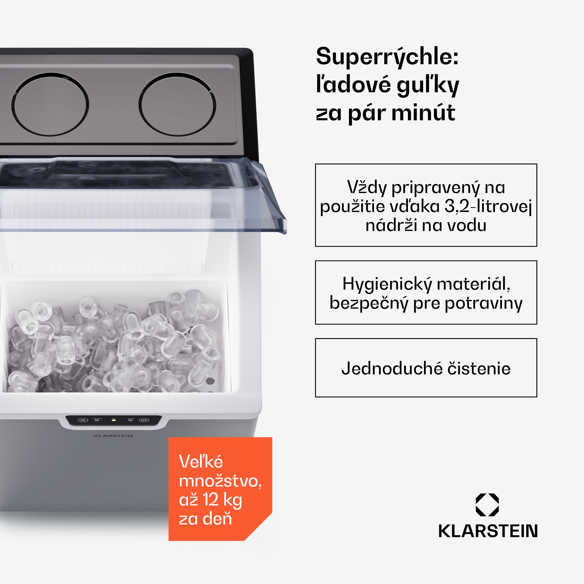 Klarstein Icefestival, výrobník ľadu, 12 kg/24 h, guľôčky, nehrdzavejúca oceľ – Obrázok 2