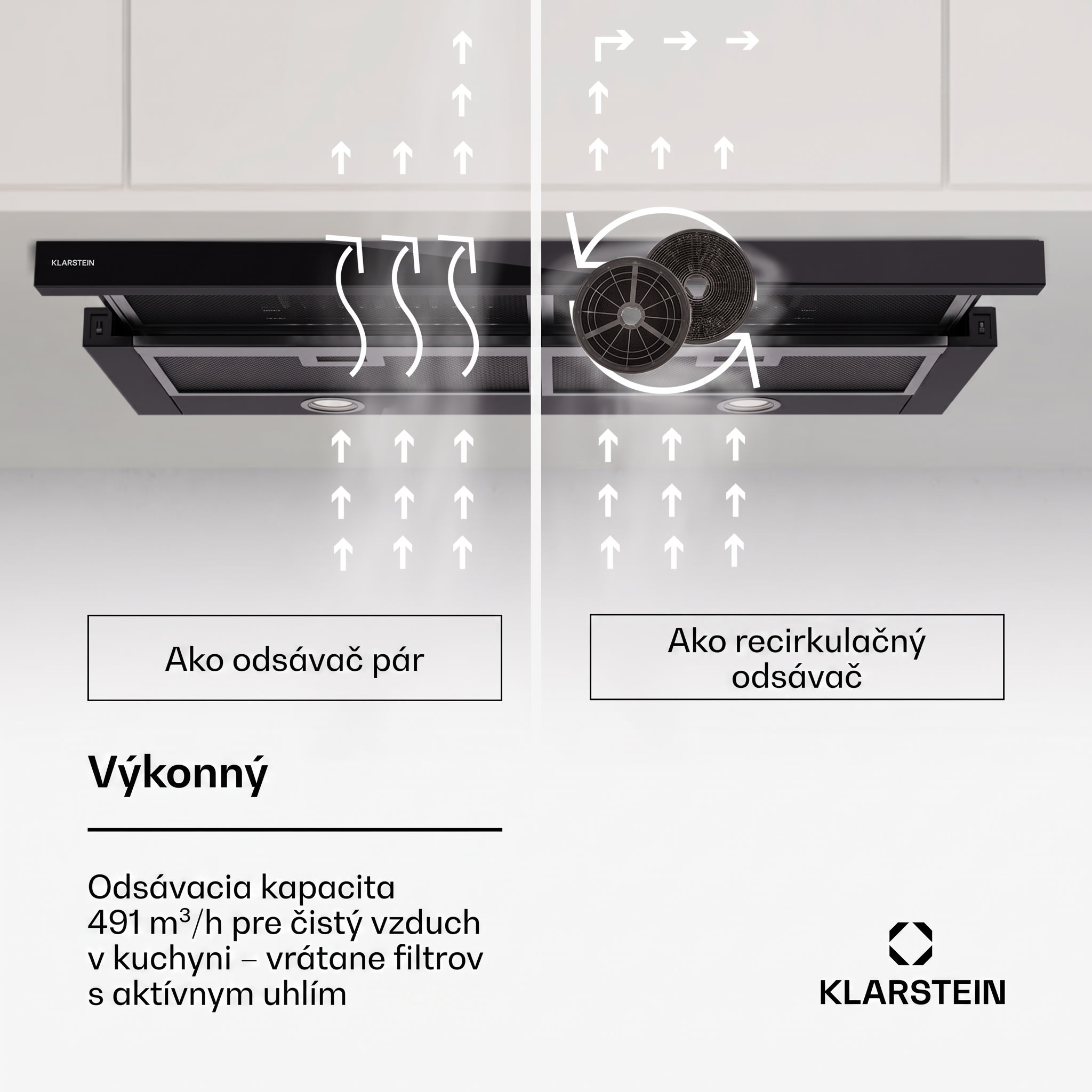 Klarstein Mariana 90 Neo nízkoprofilová digestoř 491 m³/h odtah/recirkulace LED EEK C – Obrázok 3