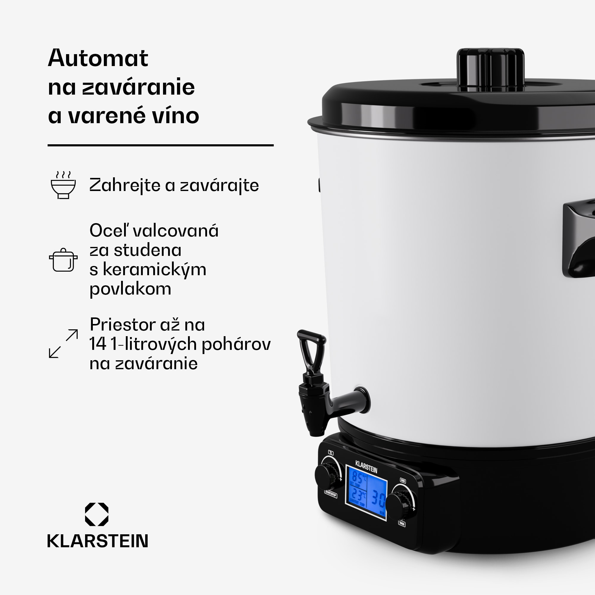 Klarstein Biggie Digital zavárací automat dábkovač nápojov elektrický 27L 1800 W nehrdzavejúca oceľ – Obrázok 2