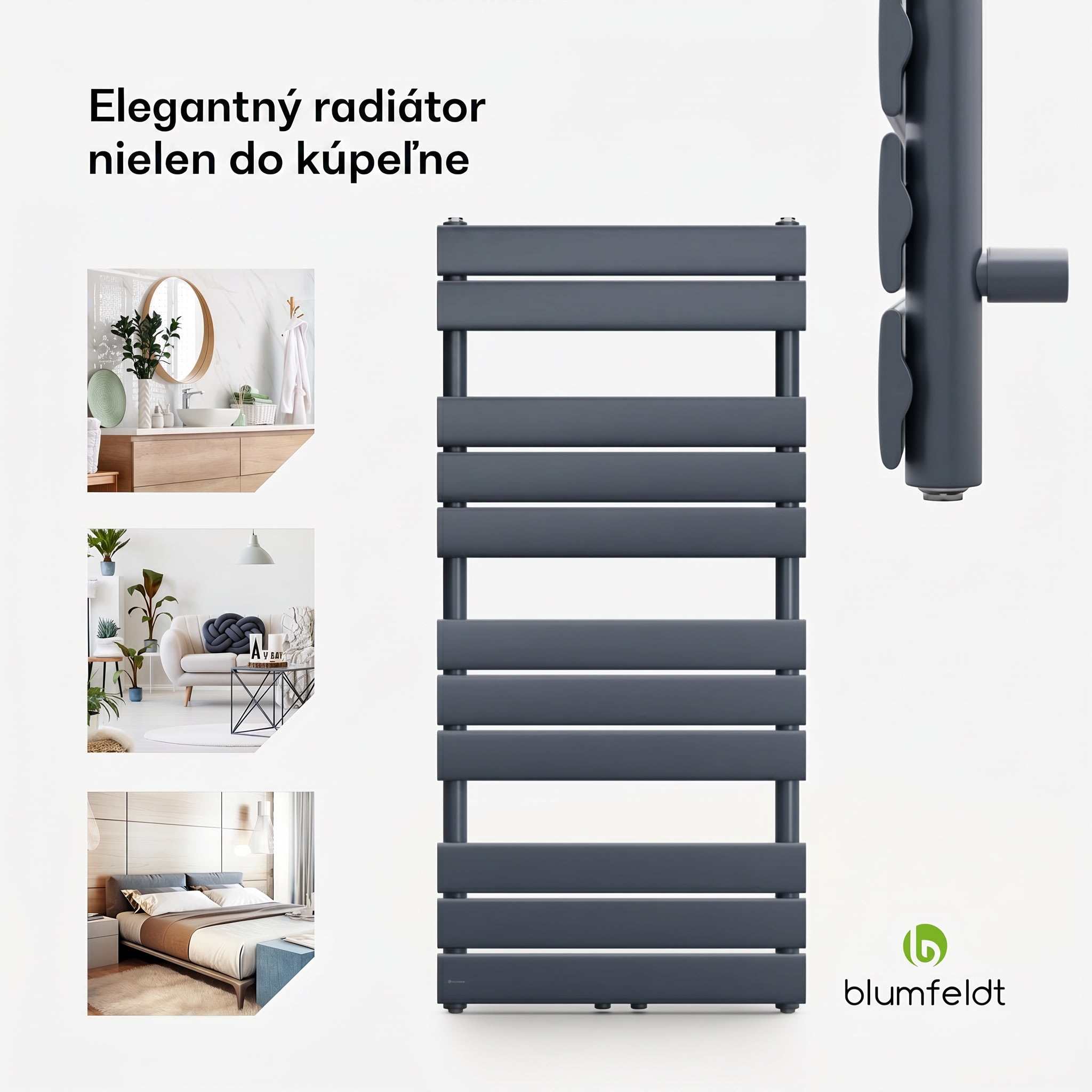 Blumfeldt Fairmont 50 x 107 radiátor 509 W teplá voda 4 držiaky na uteráky 1/2" – Obrázok 2