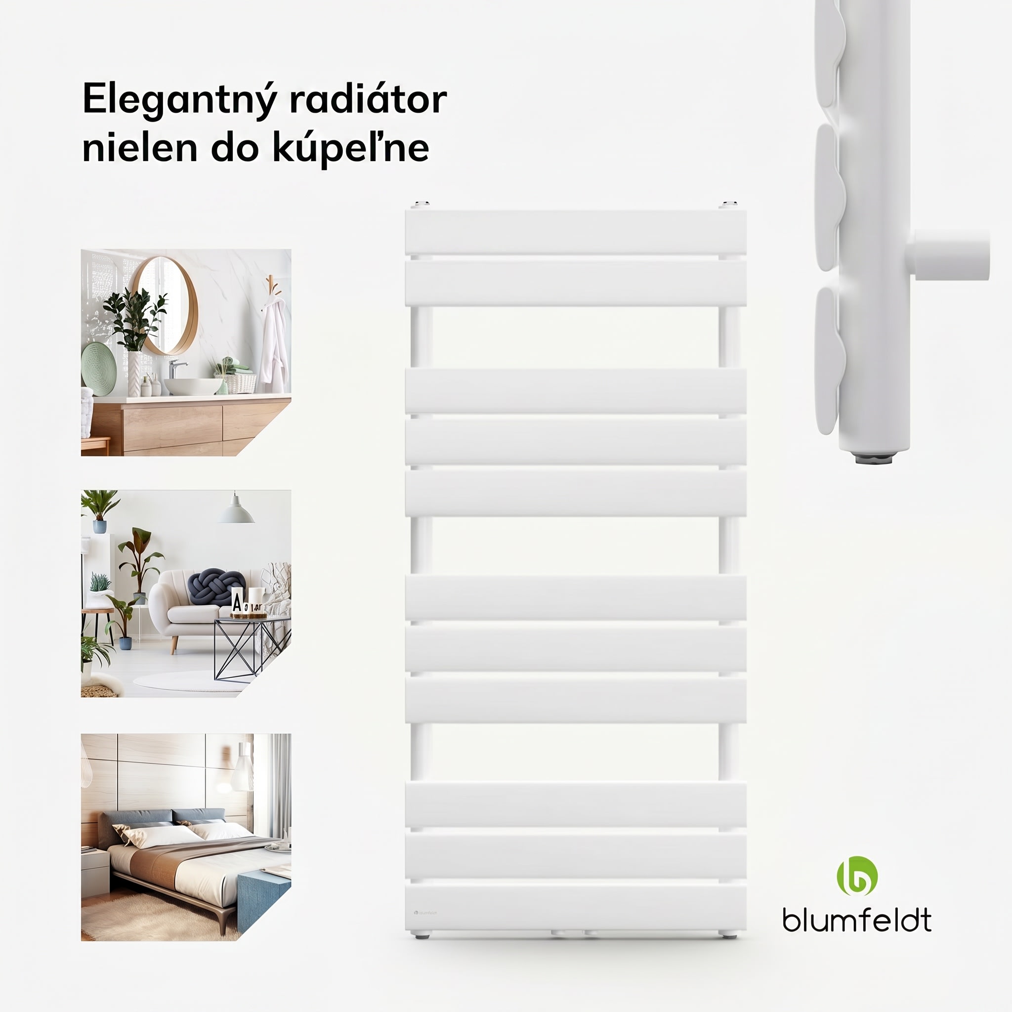 Blumfeldt Fairmont 50 x 107 radiátor 509 W teplá voda 4 držiaky na uteráky 1/2" – Obrázok 2