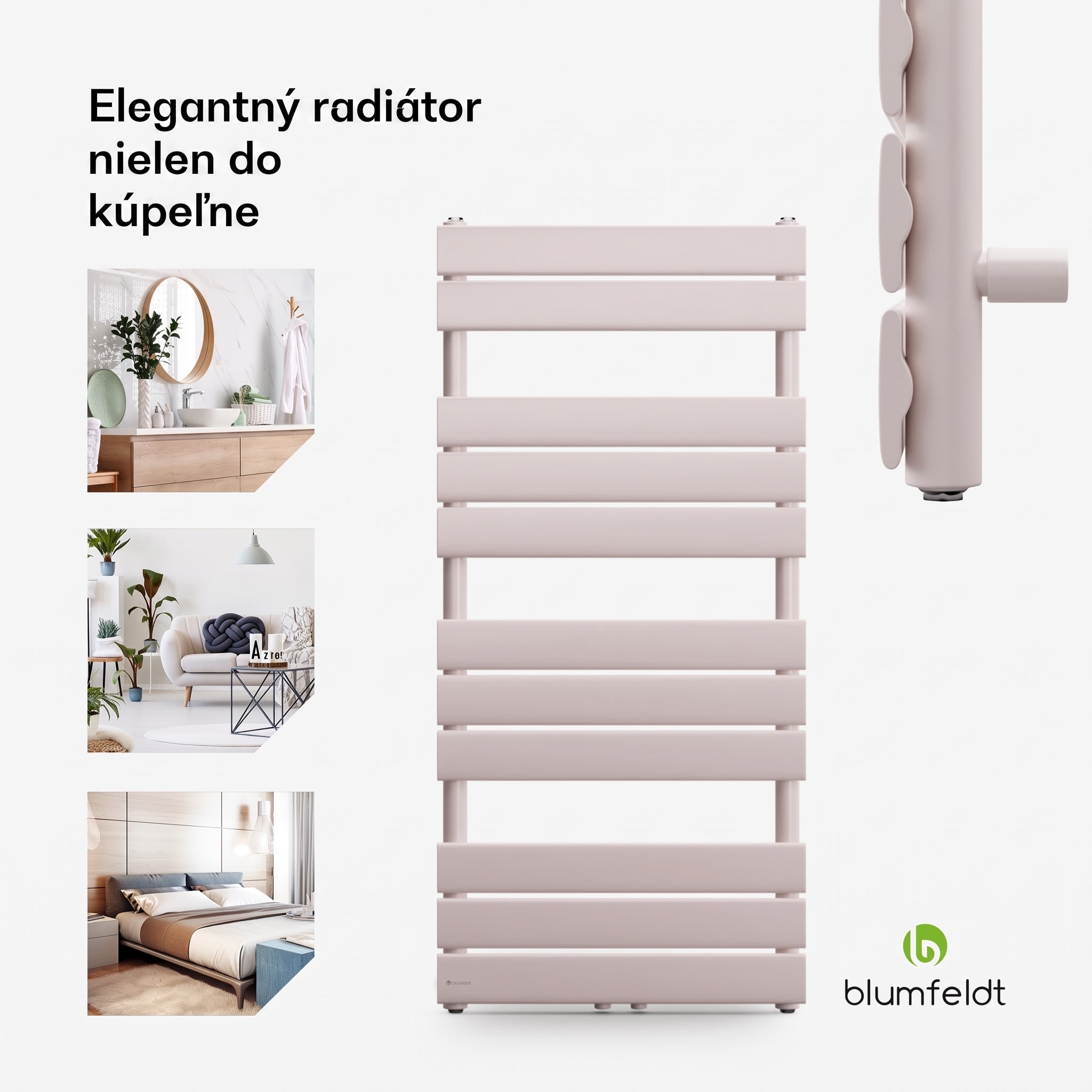 Blumfeldt Fairmont 50 x 107 radiátor 509 W teplá voda 4 držiaky na uteráky 1/2" – Obrázok 2