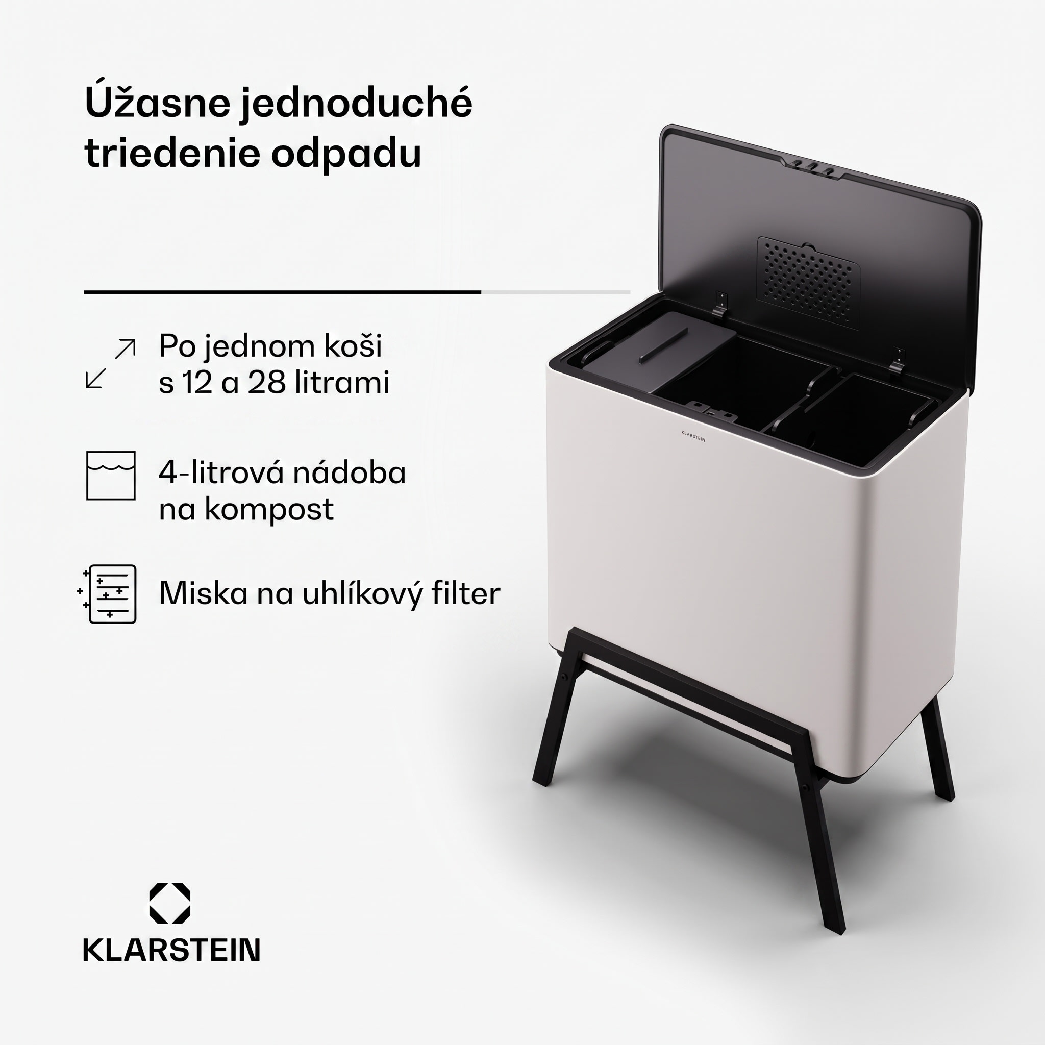 Klarstein Yuma, odpadkový kôš, 40 l, vrátane kompostéra, s nožičkami, pachový filter – Obrázok 3