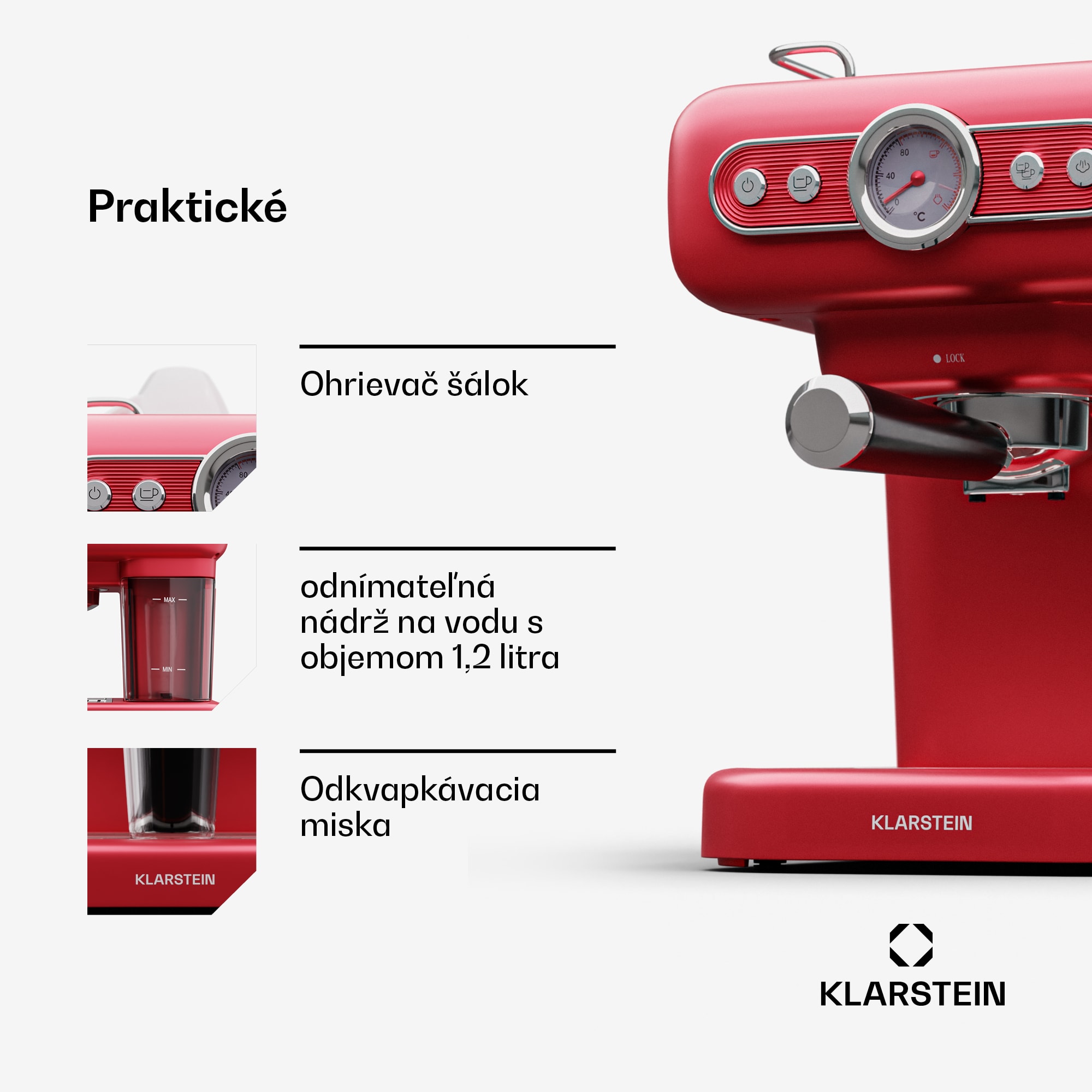 Klarstein Espressionata Evo kávovar 950W 19 Bar 1,2L 2 šálky – Obrázok 5