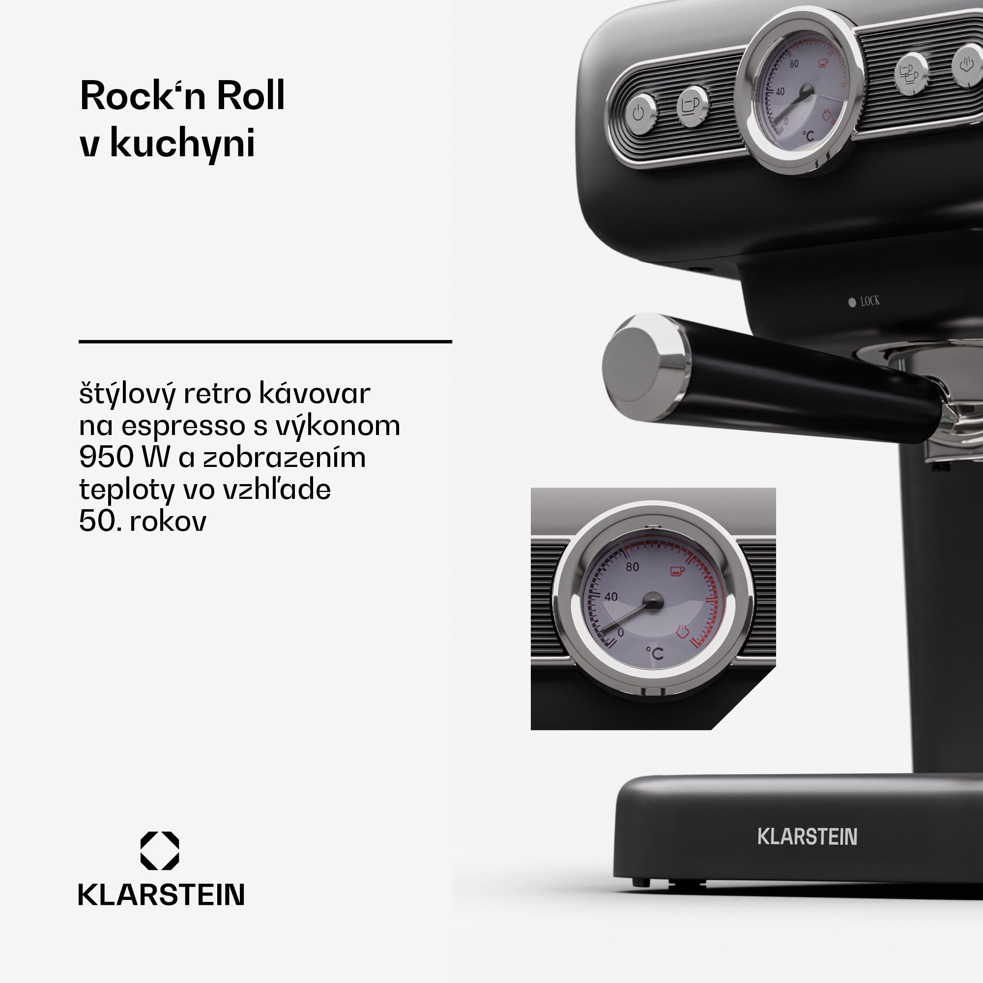 Klarstein Espressionata Evo kávovar 950W 19 Bar 1,2L 2 šálky – Obrázok 3