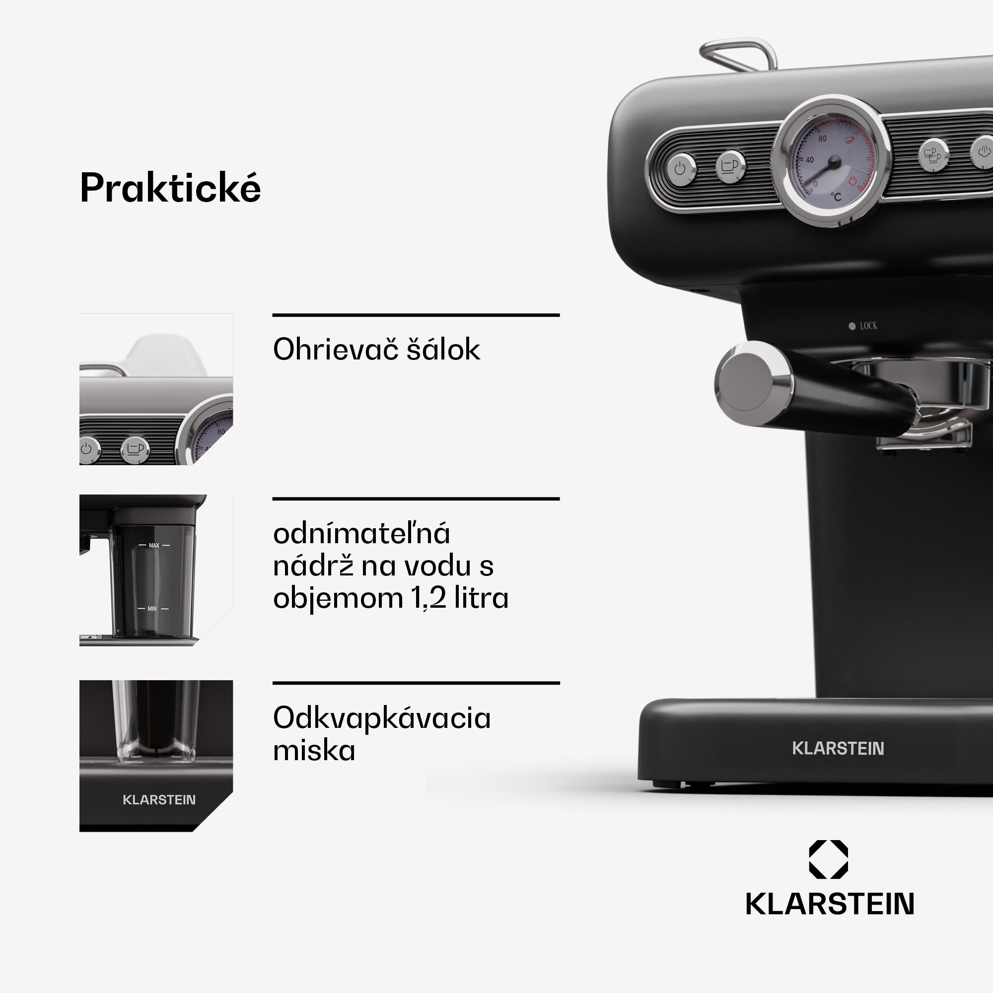 Klarstein Espressionata Evo kávovar 950W 19 Bar 1,2L 2 šálky – Obrázok 5