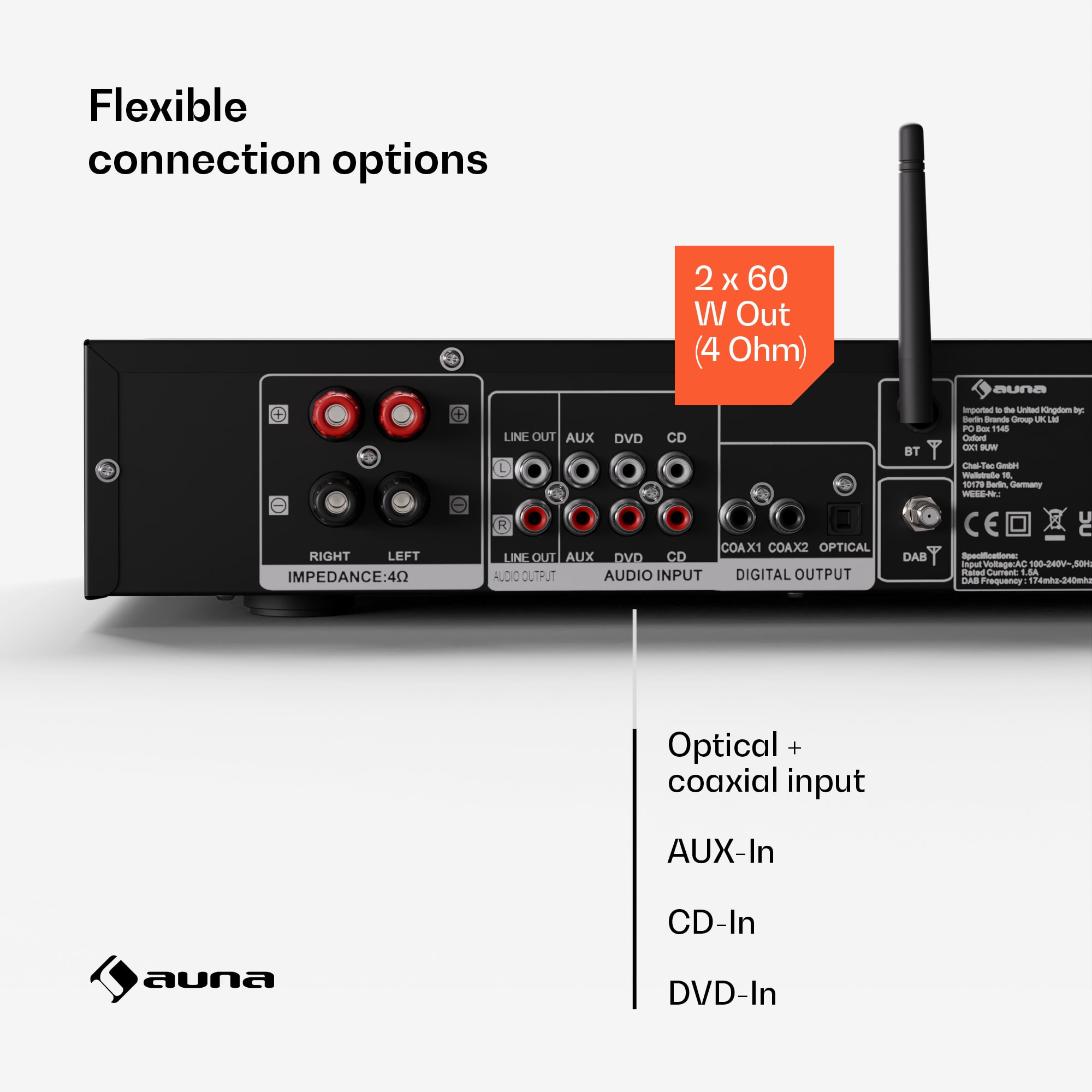 Auna Art22, Zosilňovač DAB+ BT HiFi, zosilňovač DAB+/FM rádio – Obrázok 5