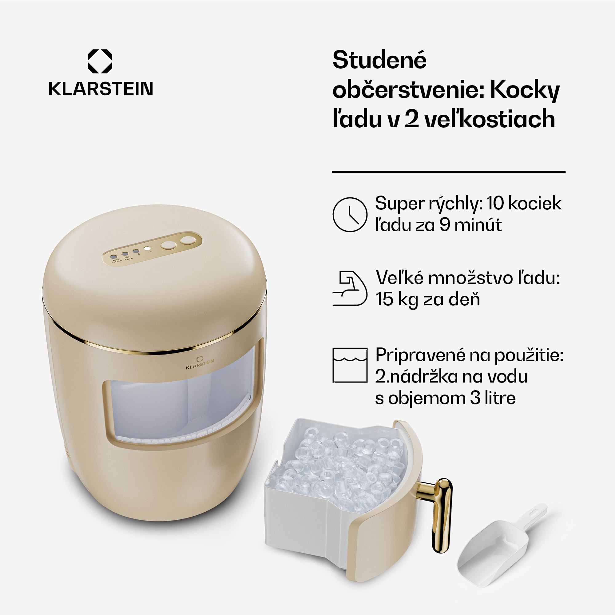 Klarstein Passau výroba ľadu 2 veľkosti 15 kg/24 h Auto-Clean – Obrázok 2